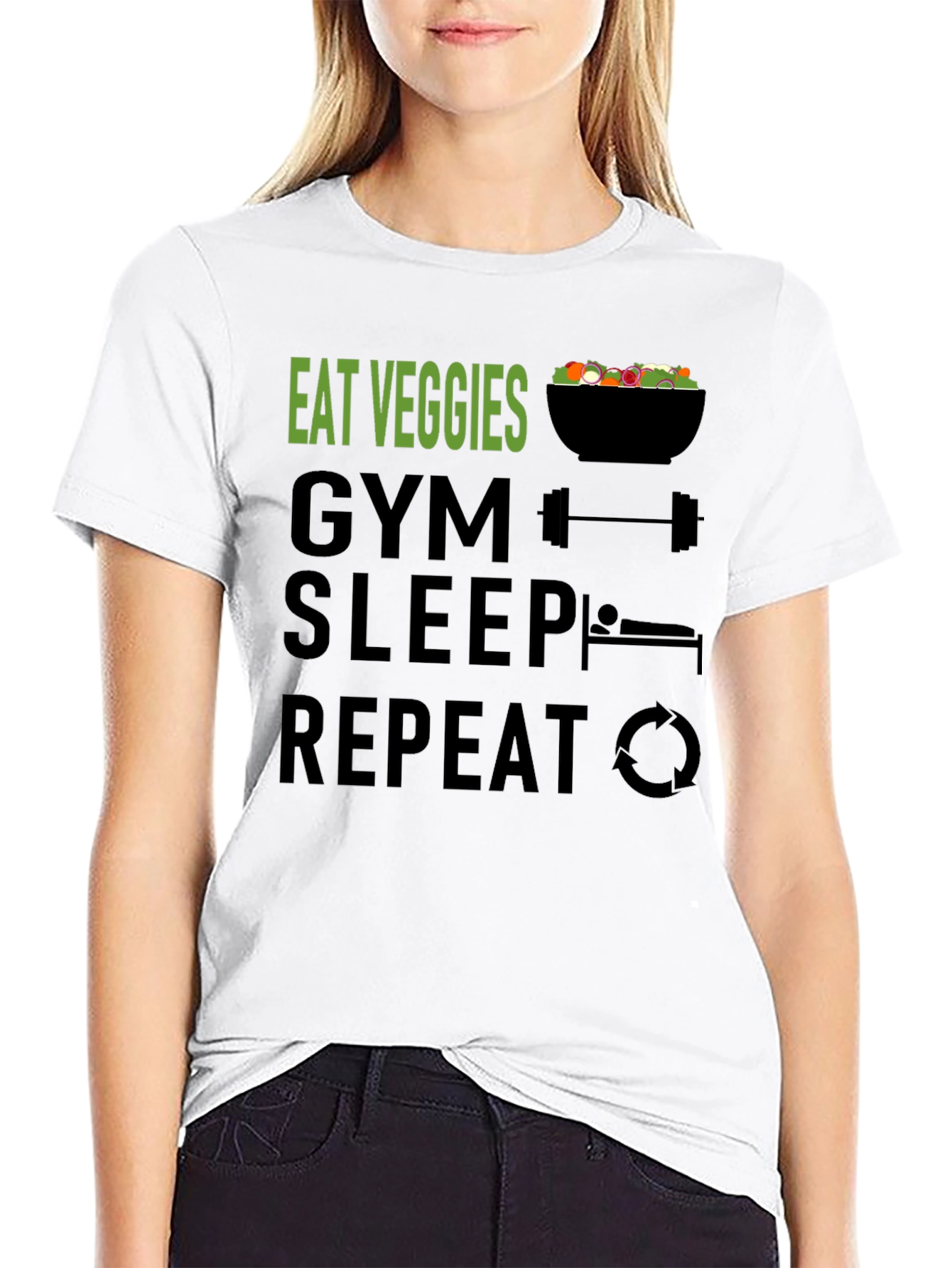Eat Veggies Gym Sleep Repeat Funny Workout Shirt