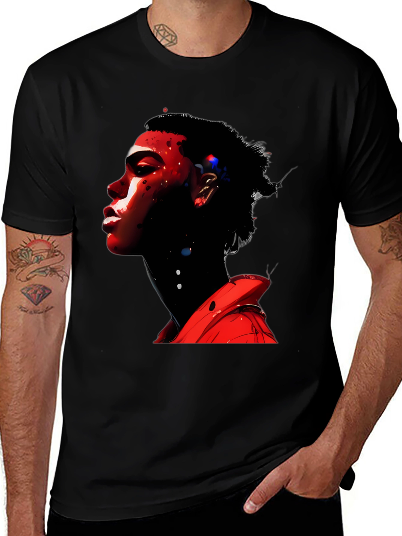 Abstract Red Portrait Black T-Shirt