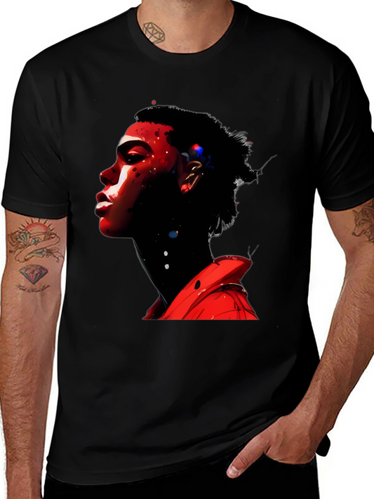 Abstract Red Portrait Black T-Shirt