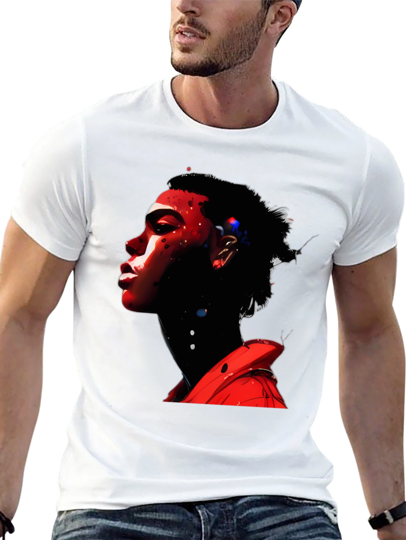 Abstract Red Portrait Black T-Shirt