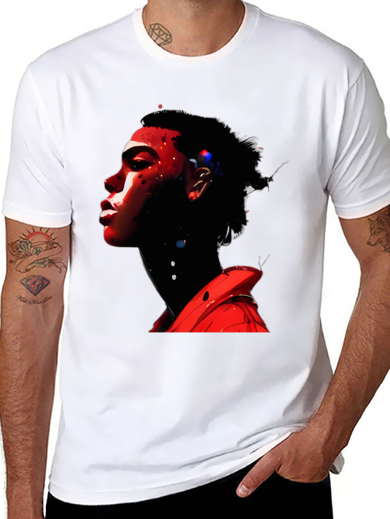 Abstract Red Portrait Black T-Shirt