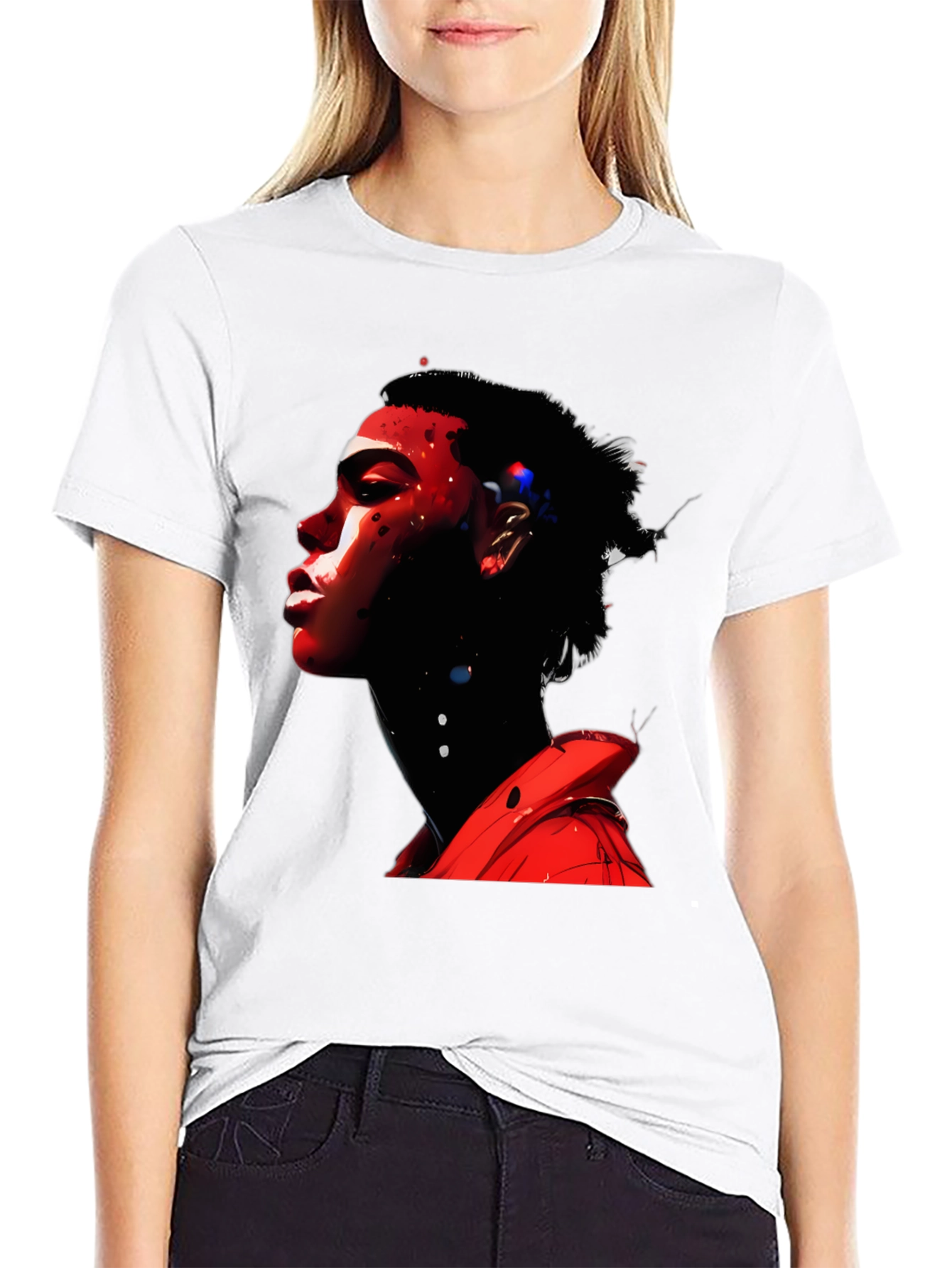 Abstract Red Portrait Black T-Shirt