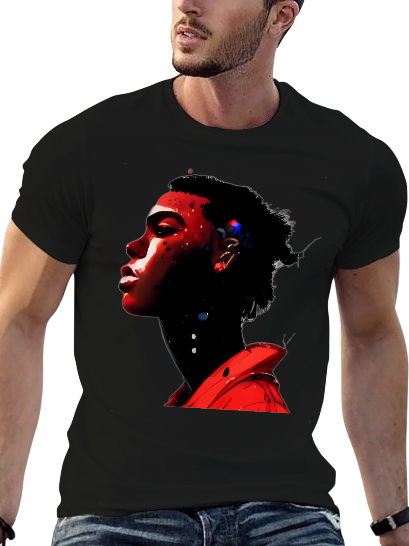 Abstract Red Portrait Black T-Shirt