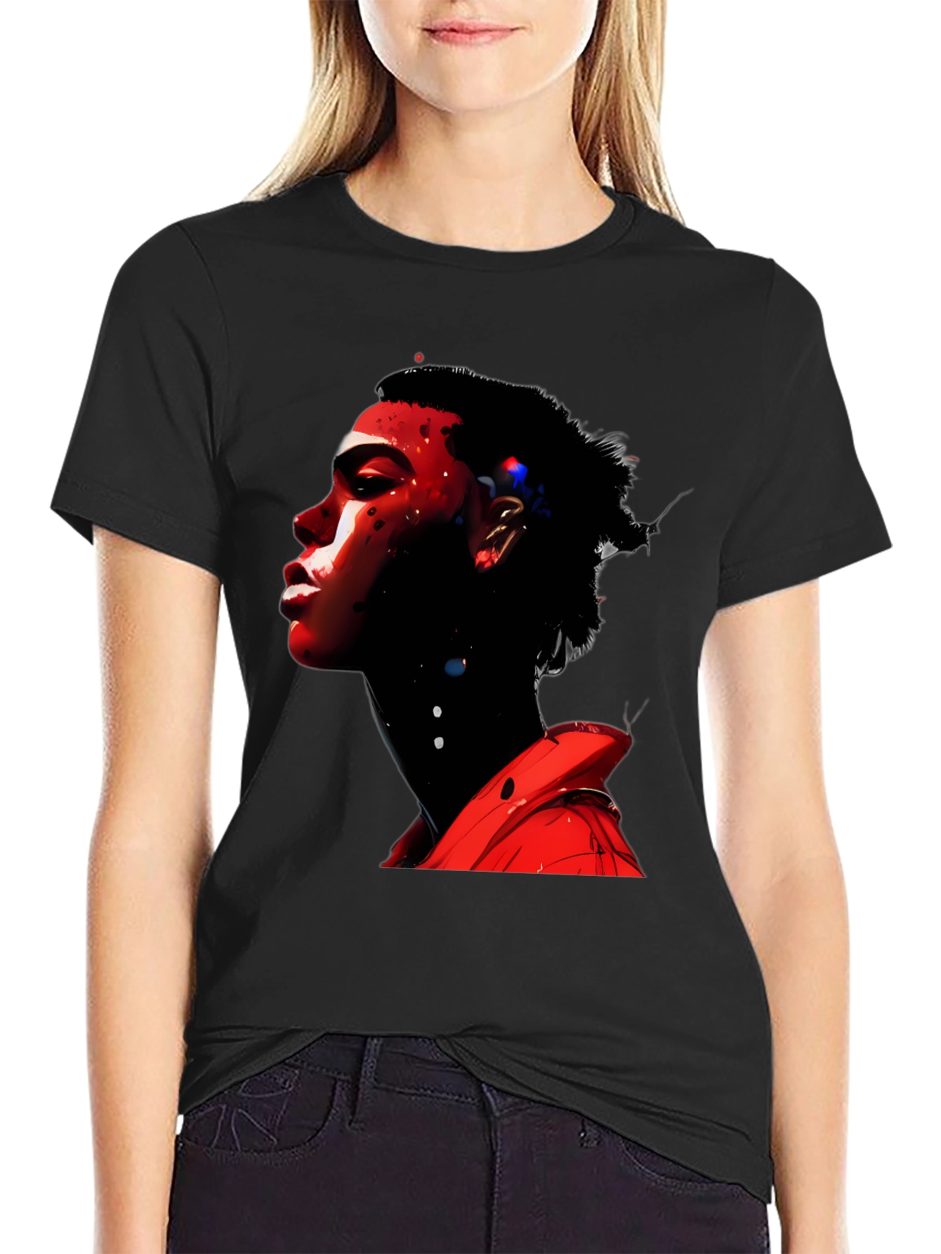 Abstract Red Portrait Black T-Shirt