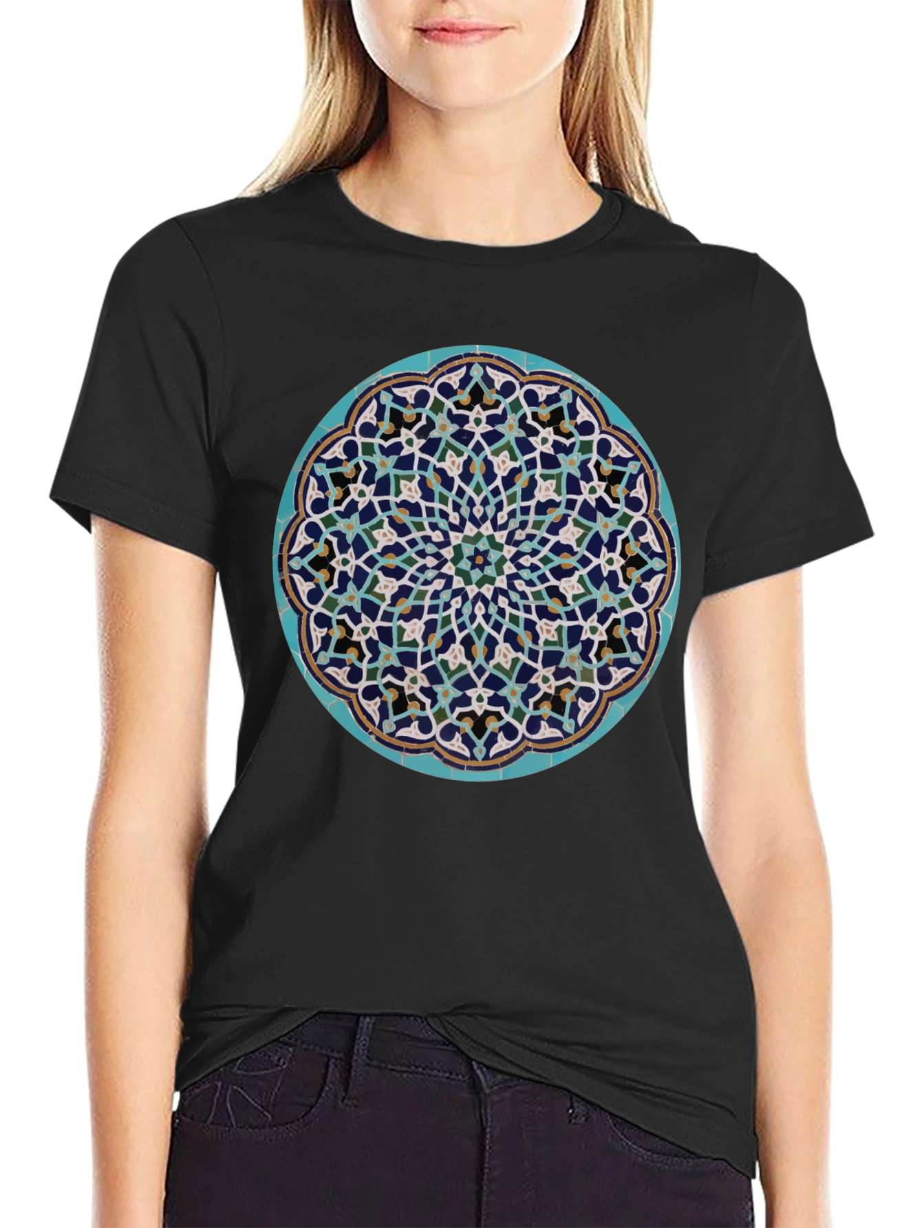 Mosaic Mandala Print T-Shirt - Artistic Graphic Tee