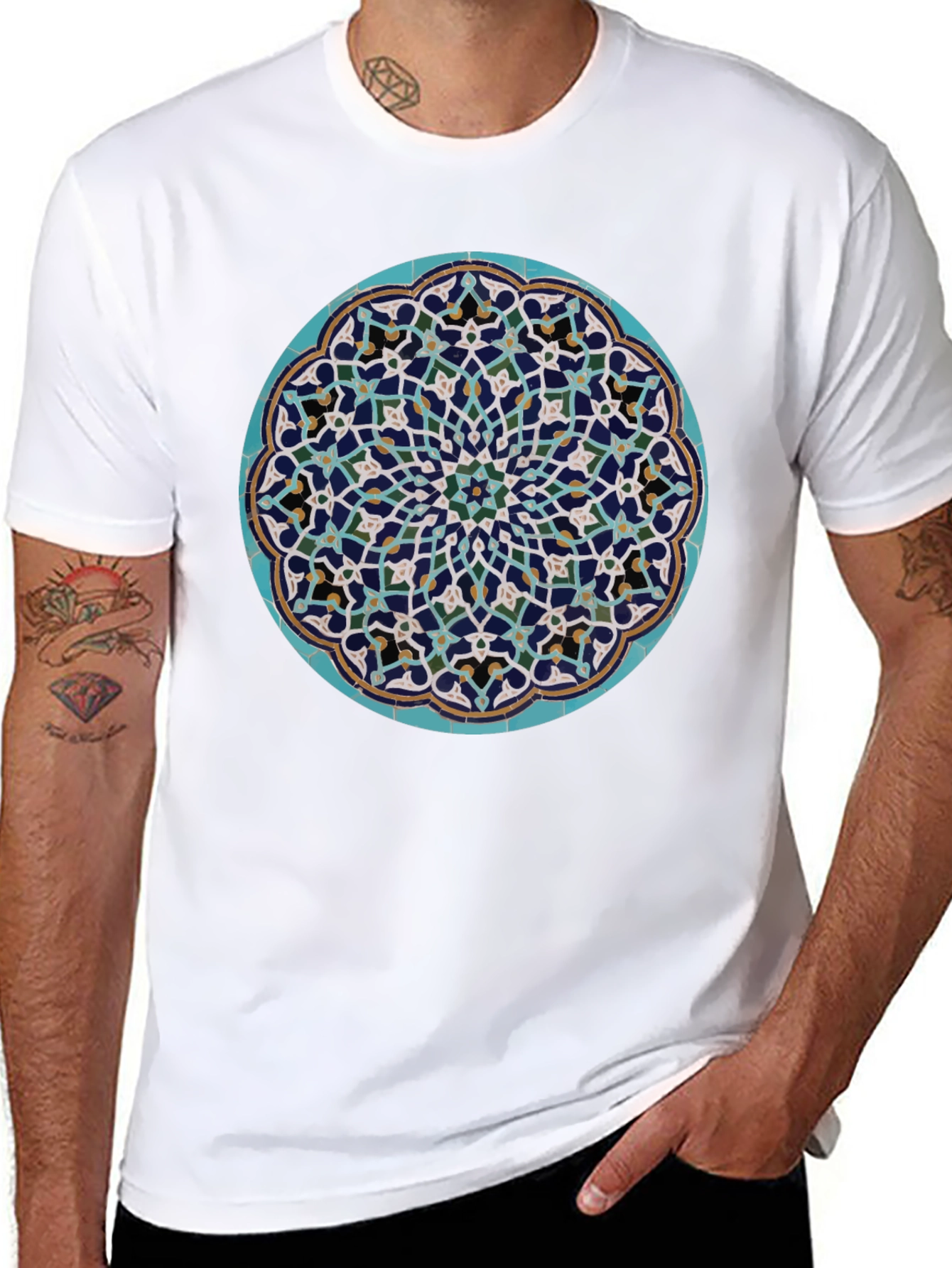 Mosaic Mandala Print T-Shirt - Artistic Graphic Tee