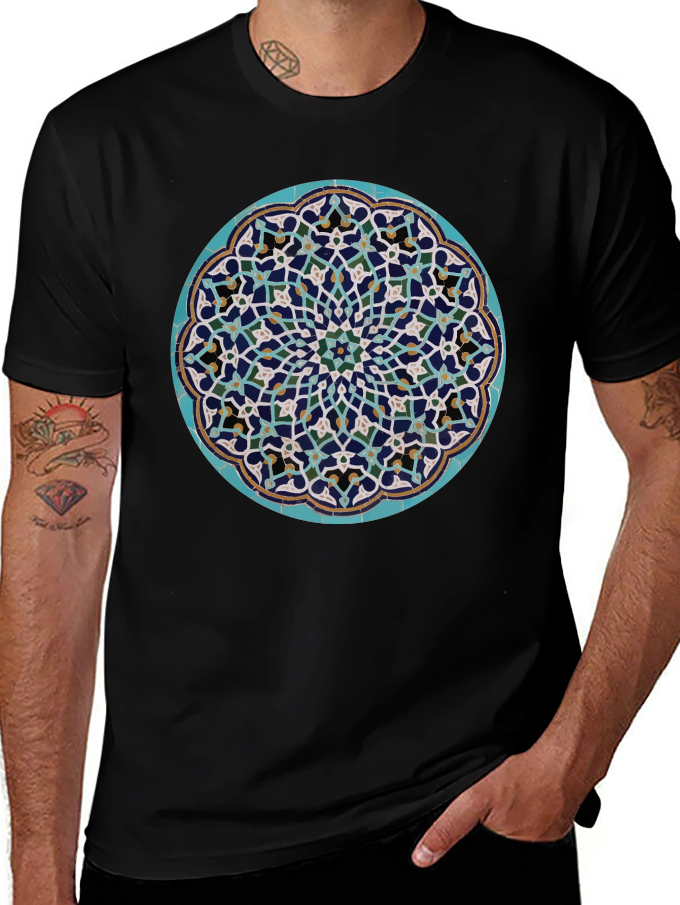 Mosaic Mandala Print T-Shirt - Artistic Graphic Tee
