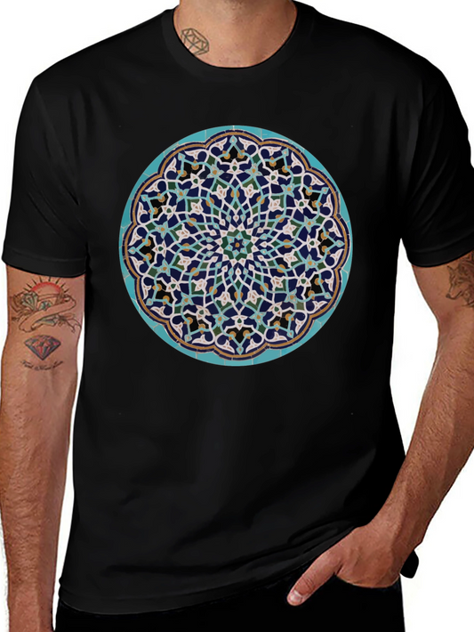Mosaic Mandala Print T-Shirt - Artistic Graphic Tee