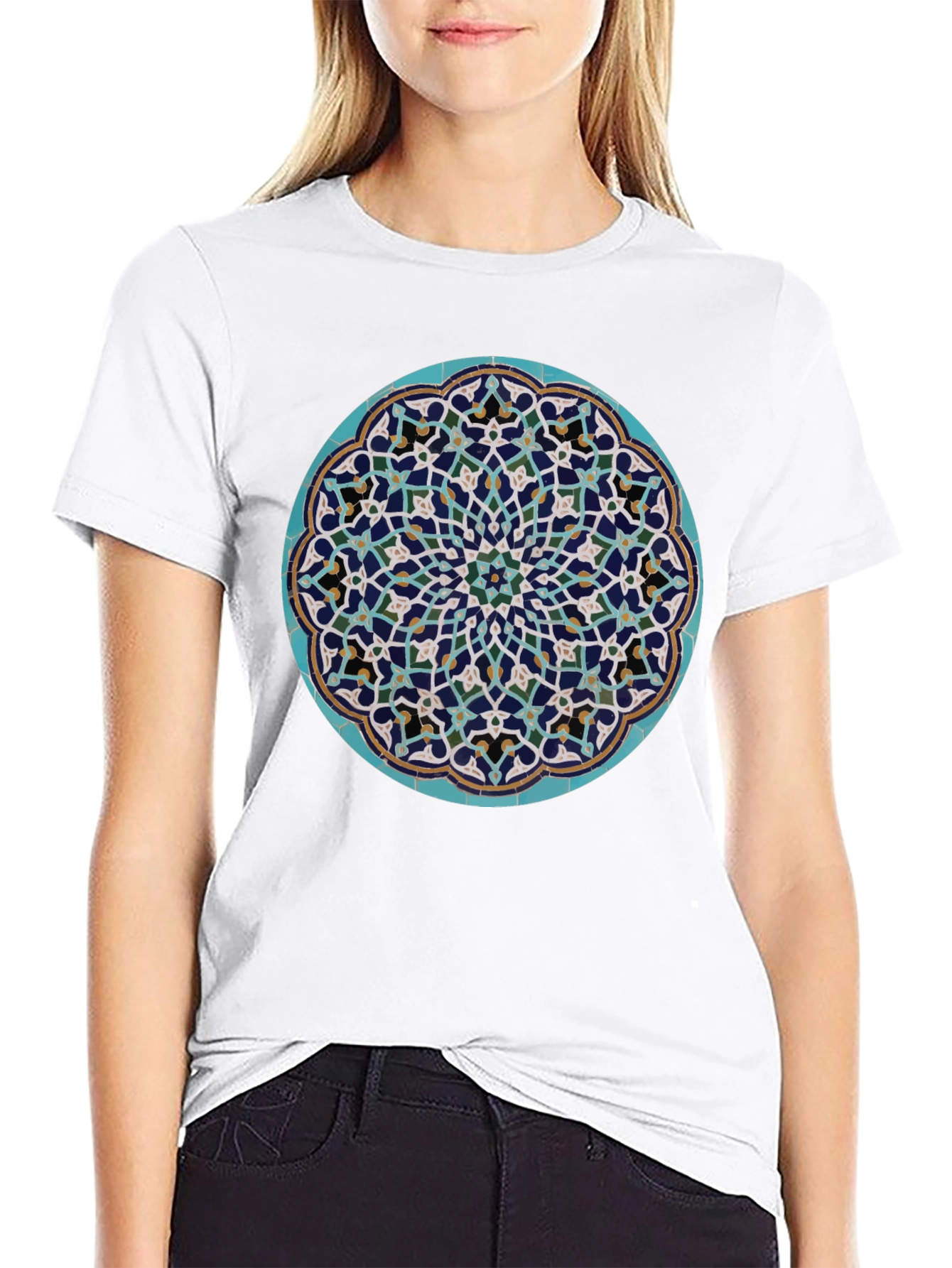 Mosaic Mandala Print T-Shirt - Artistic Graphic Tee