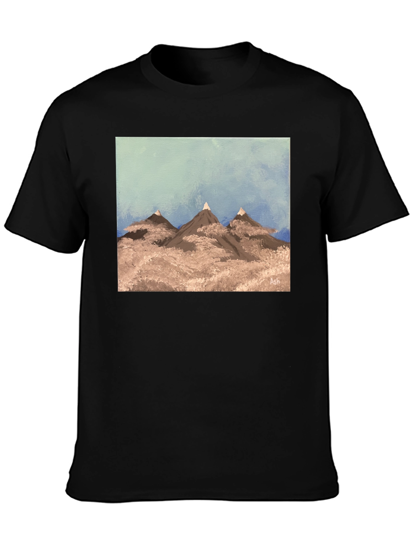 Painted Mountain Scene Graphic Tee - Black