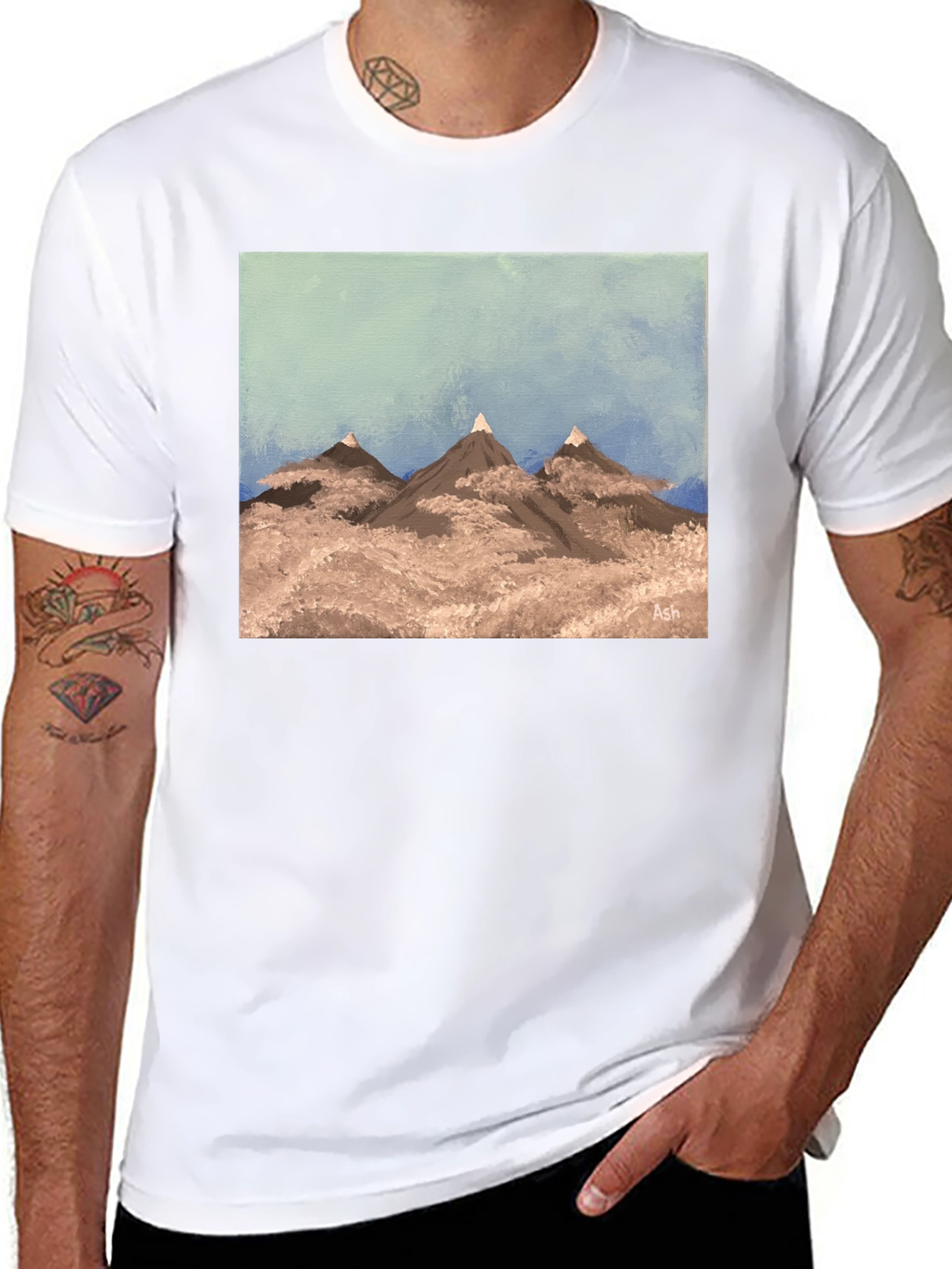 Painted Mountain Scene Graphic Tee - Black