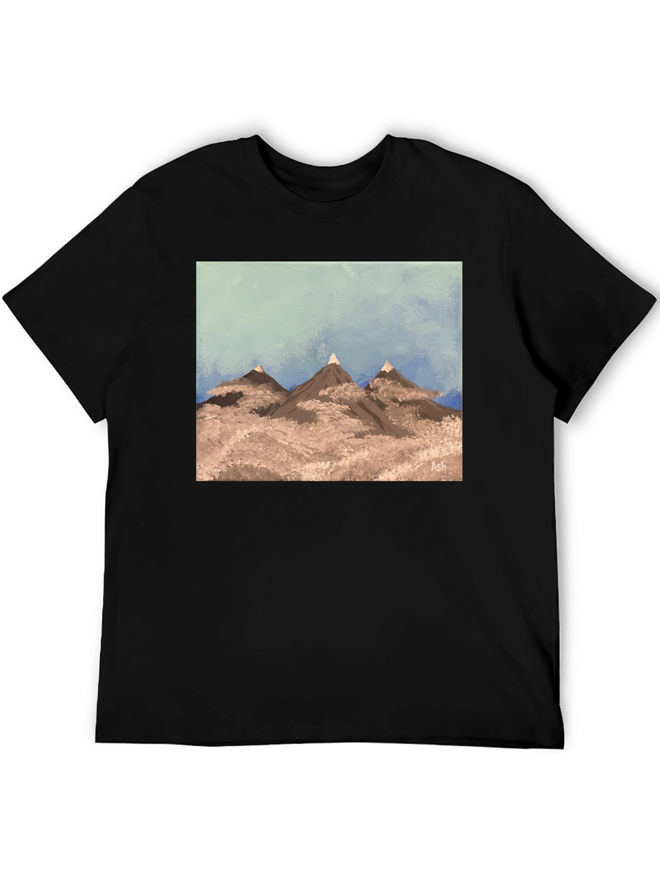 Painted Mountain Scene Graphic Tee - Black