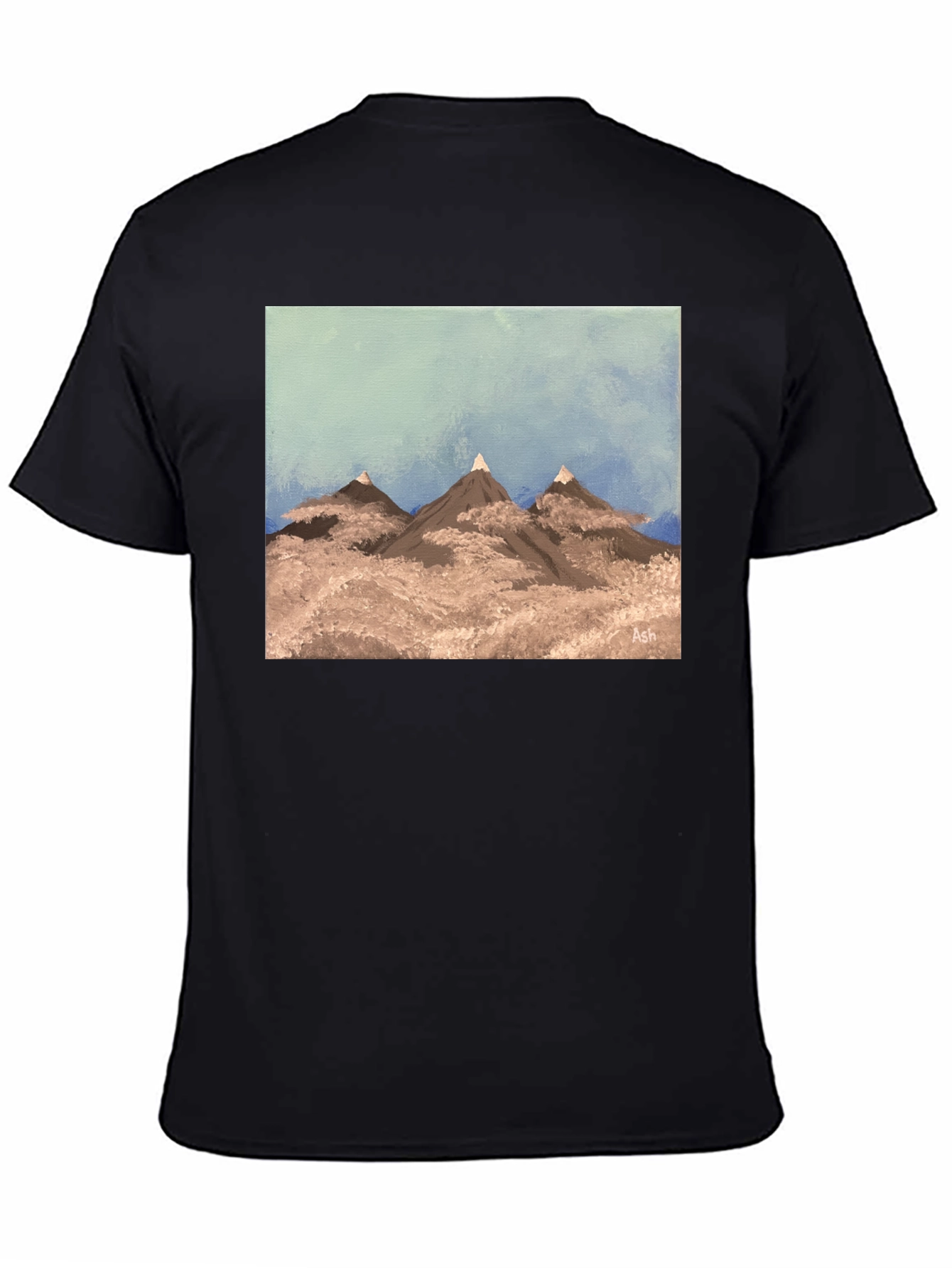 Painted Mountain Scene Graphic Tee - Black
