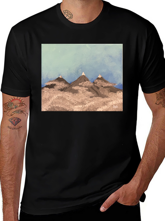 Painted Mountain Scene Graphic Tee - Black