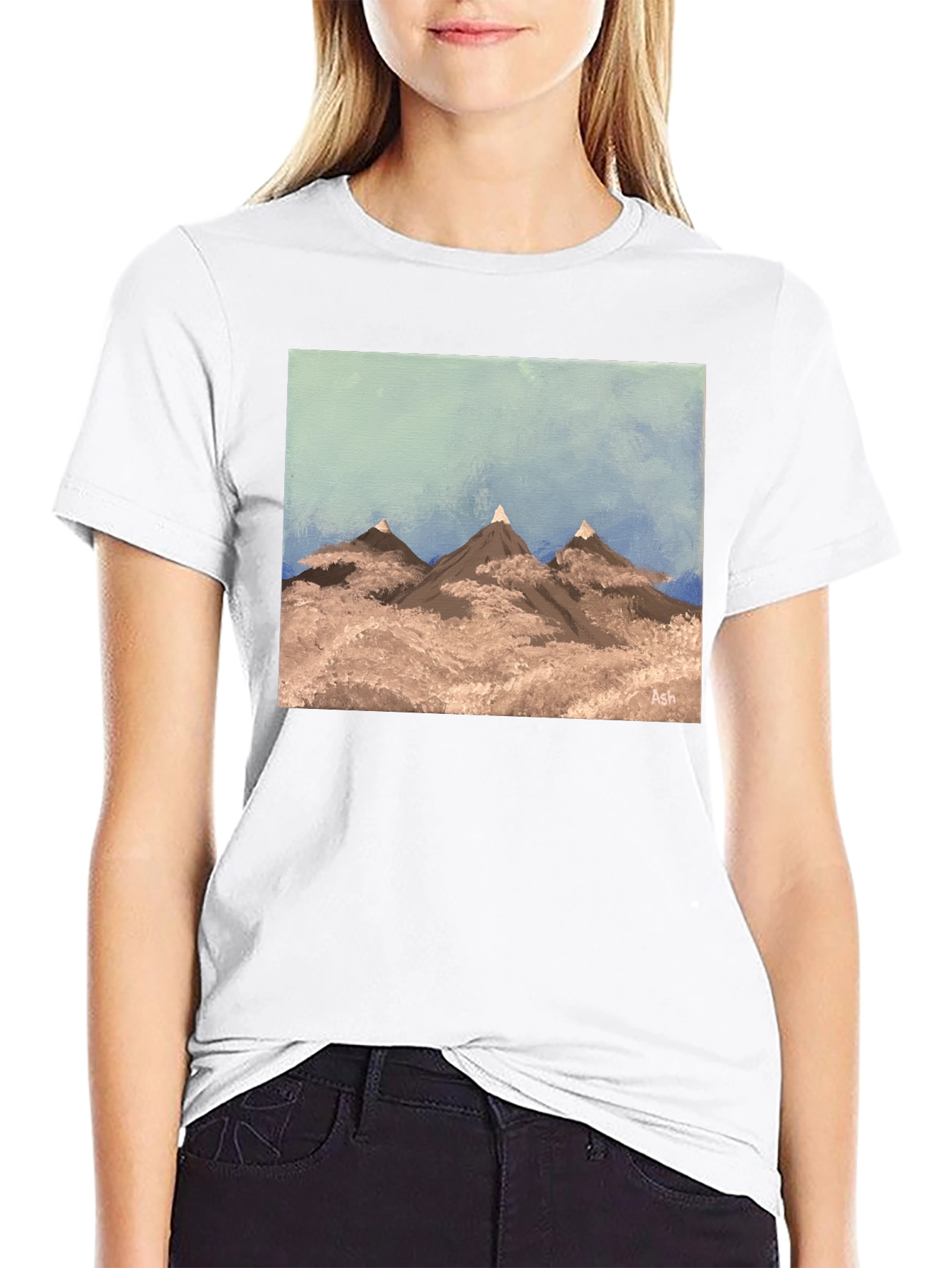 Painted Mountain Scene Graphic Tee - Black