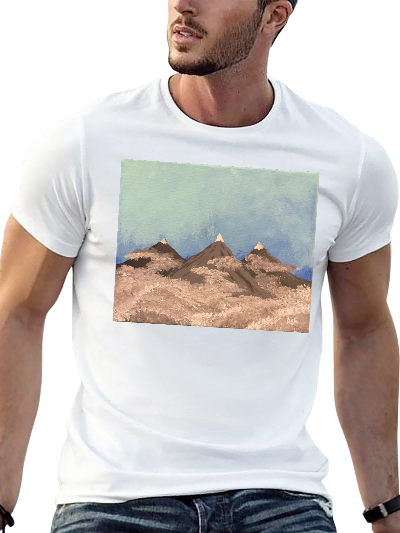 Painted Mountain Scene Graphic Tee - Black