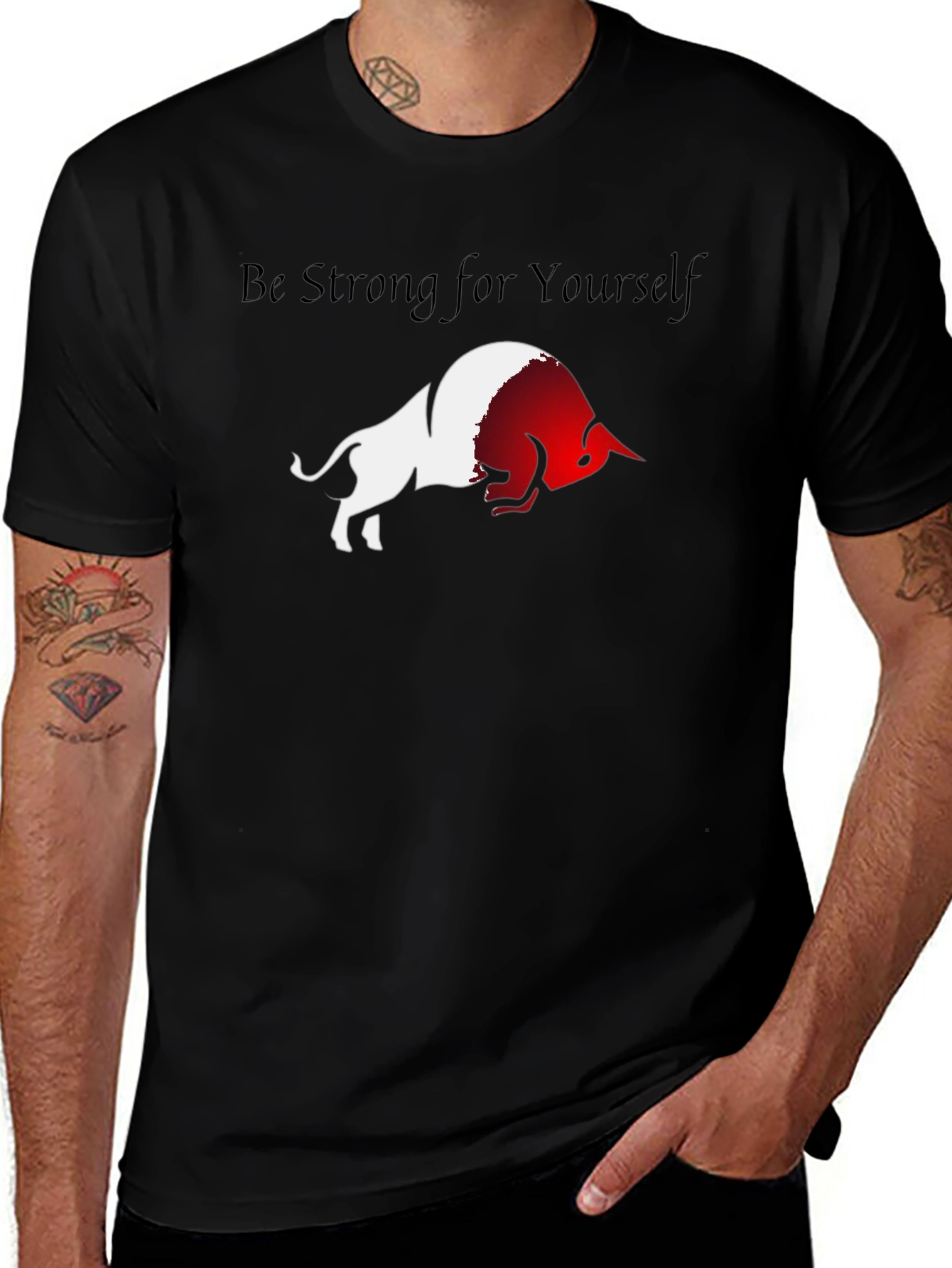 Be Strong Bull Graphic Black T-Shirt