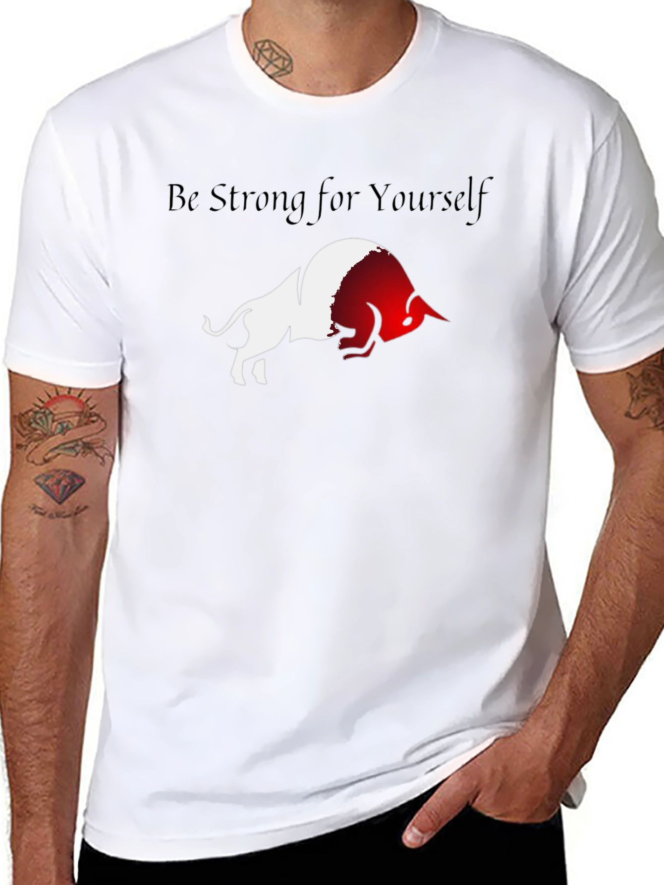 Be Strong Bull Graphic Black T-Shirt