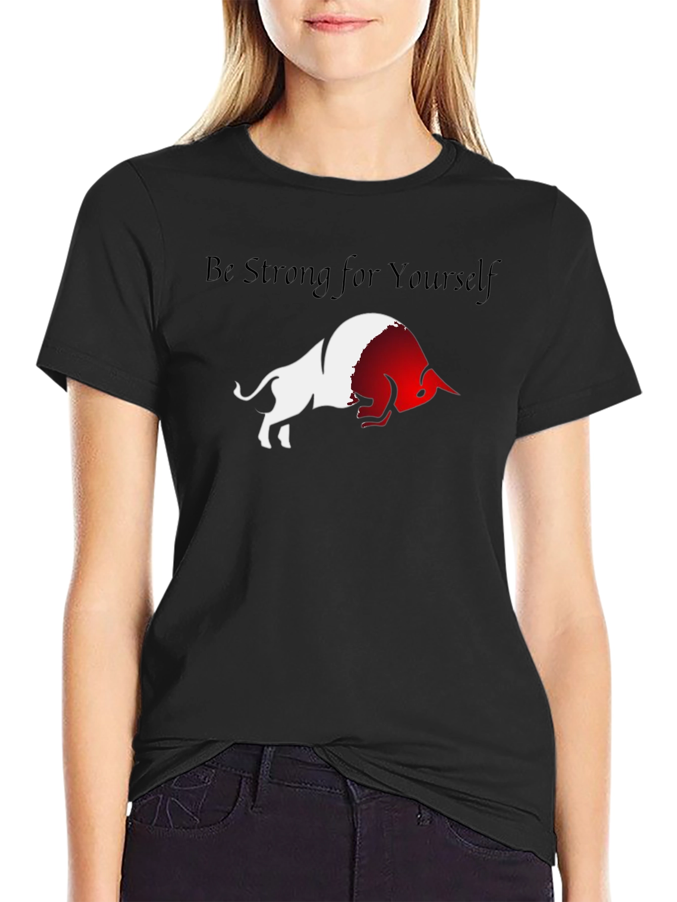 Be Strong Bull Graphic Black T-Shirt