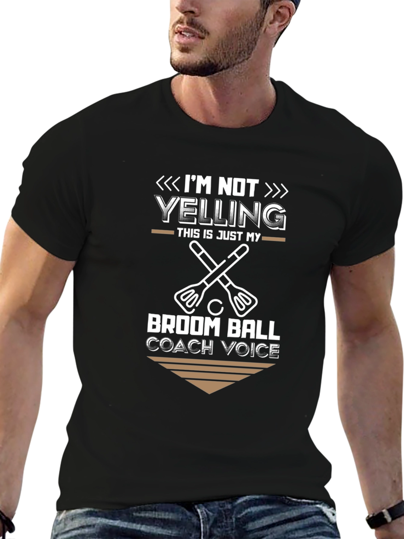 Broom Ball Coach T-Shirt - Im Not Yelling