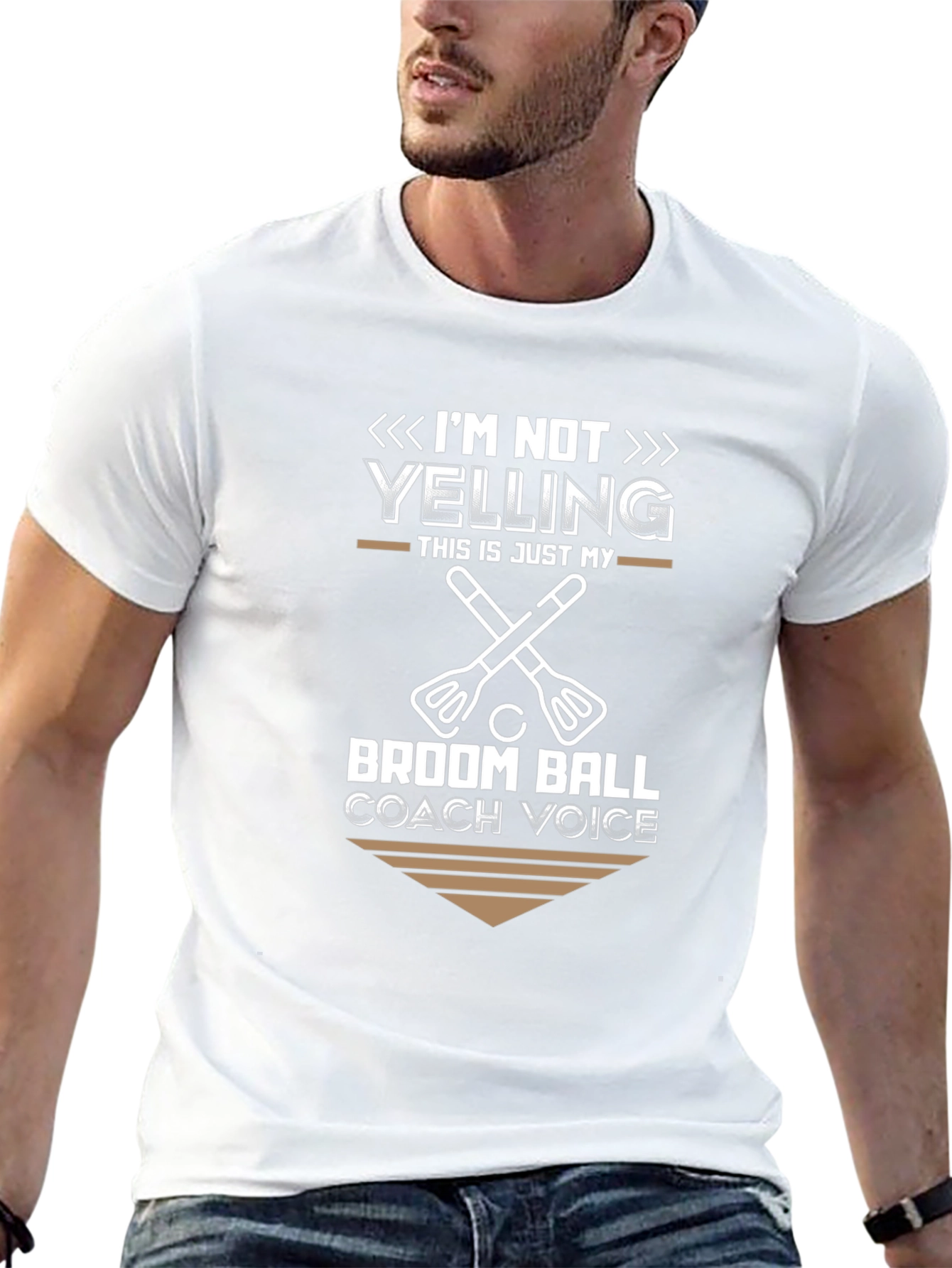 Broom Ball Coach T-Shirt - Im Not Yelling