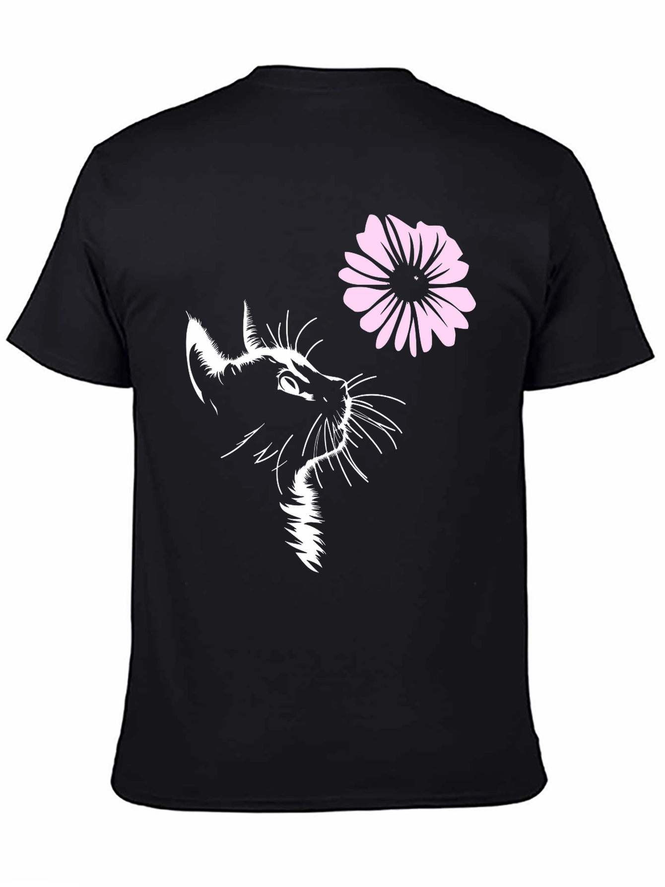 Black Cat & Flower Graphic T-Shirt