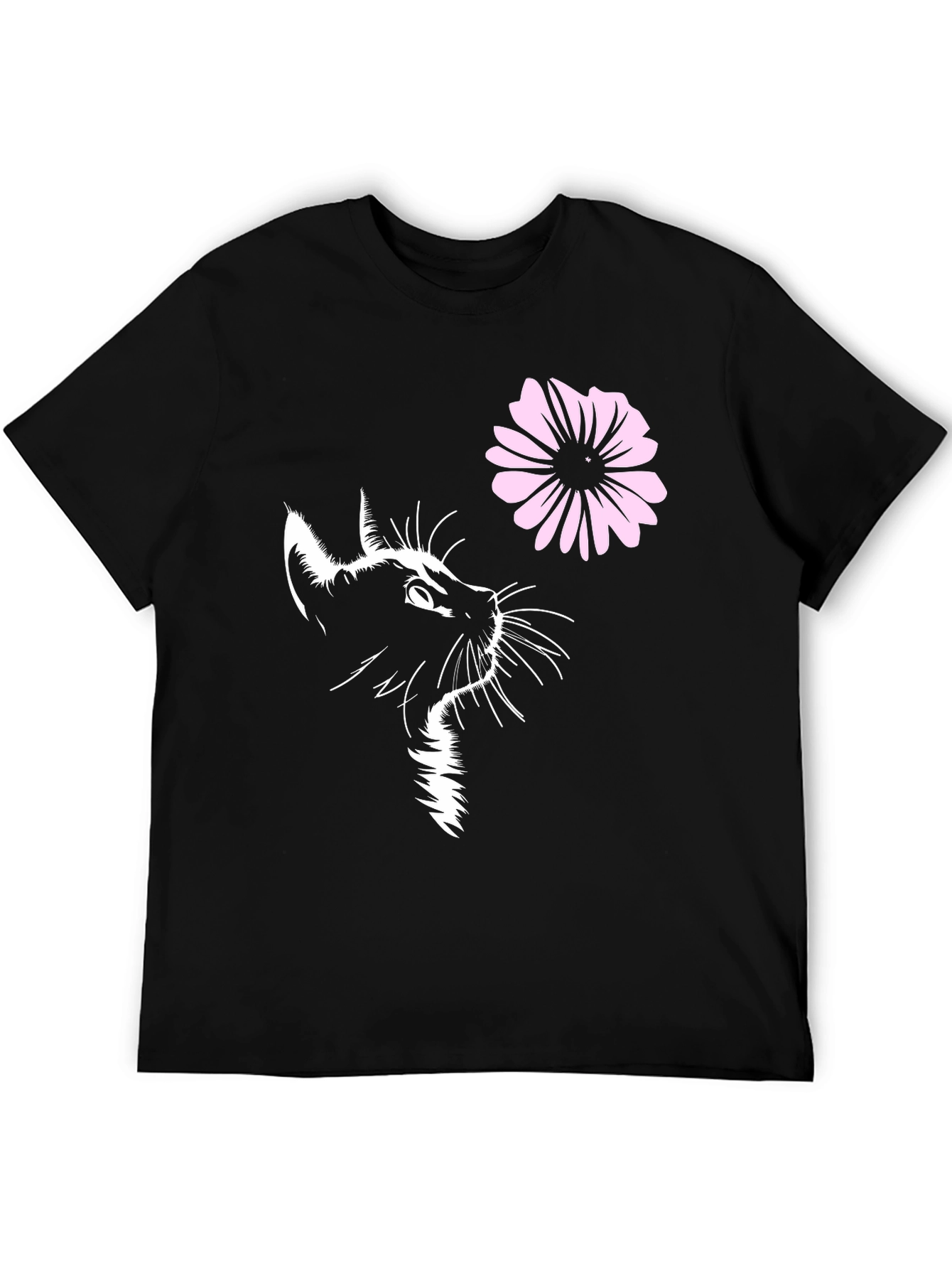 Black Cat & Flower Graphic T-Shirt