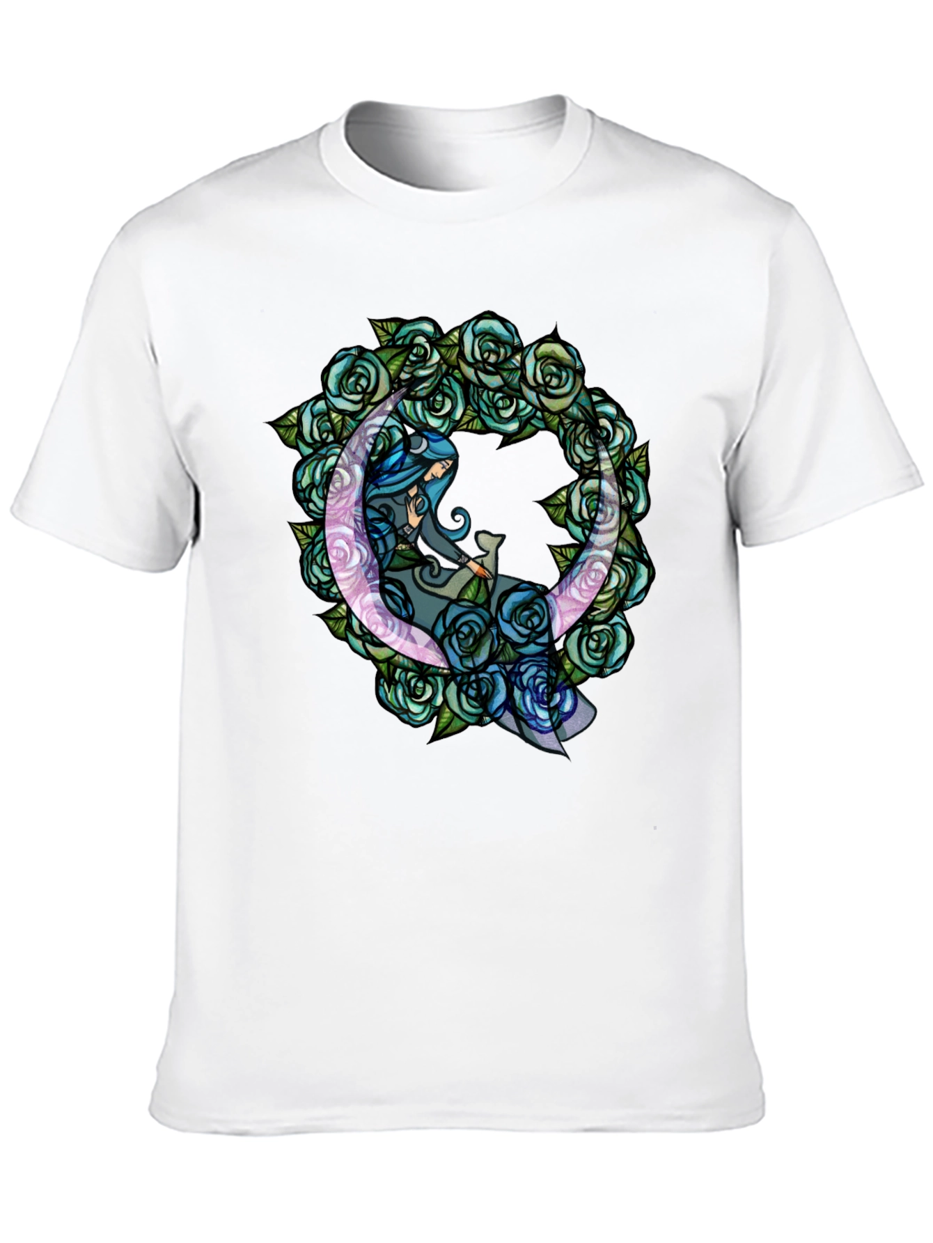 Mystic Moon & Roses Graphic T-Shirt - Black