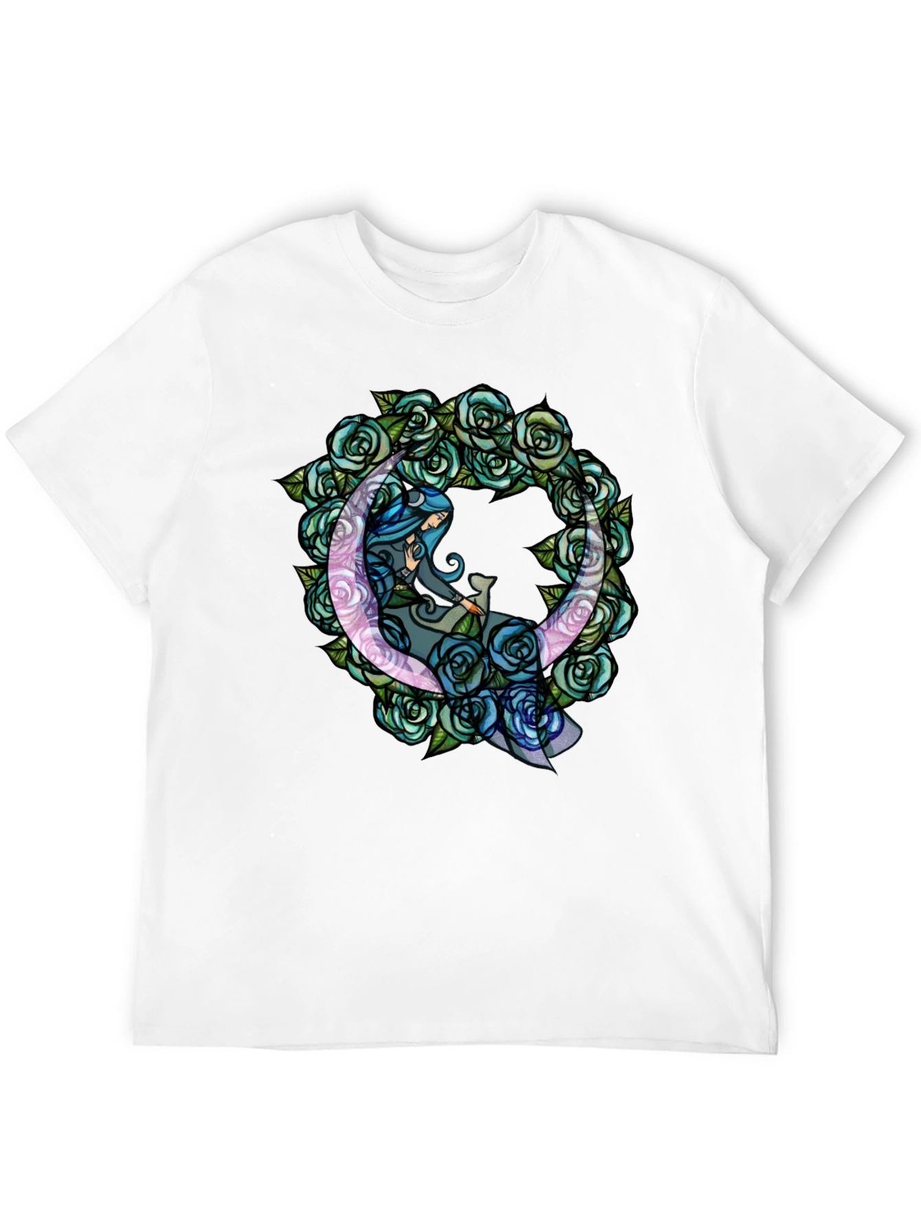 Mystic Moon & Roses Graphic T-Shirt - Black