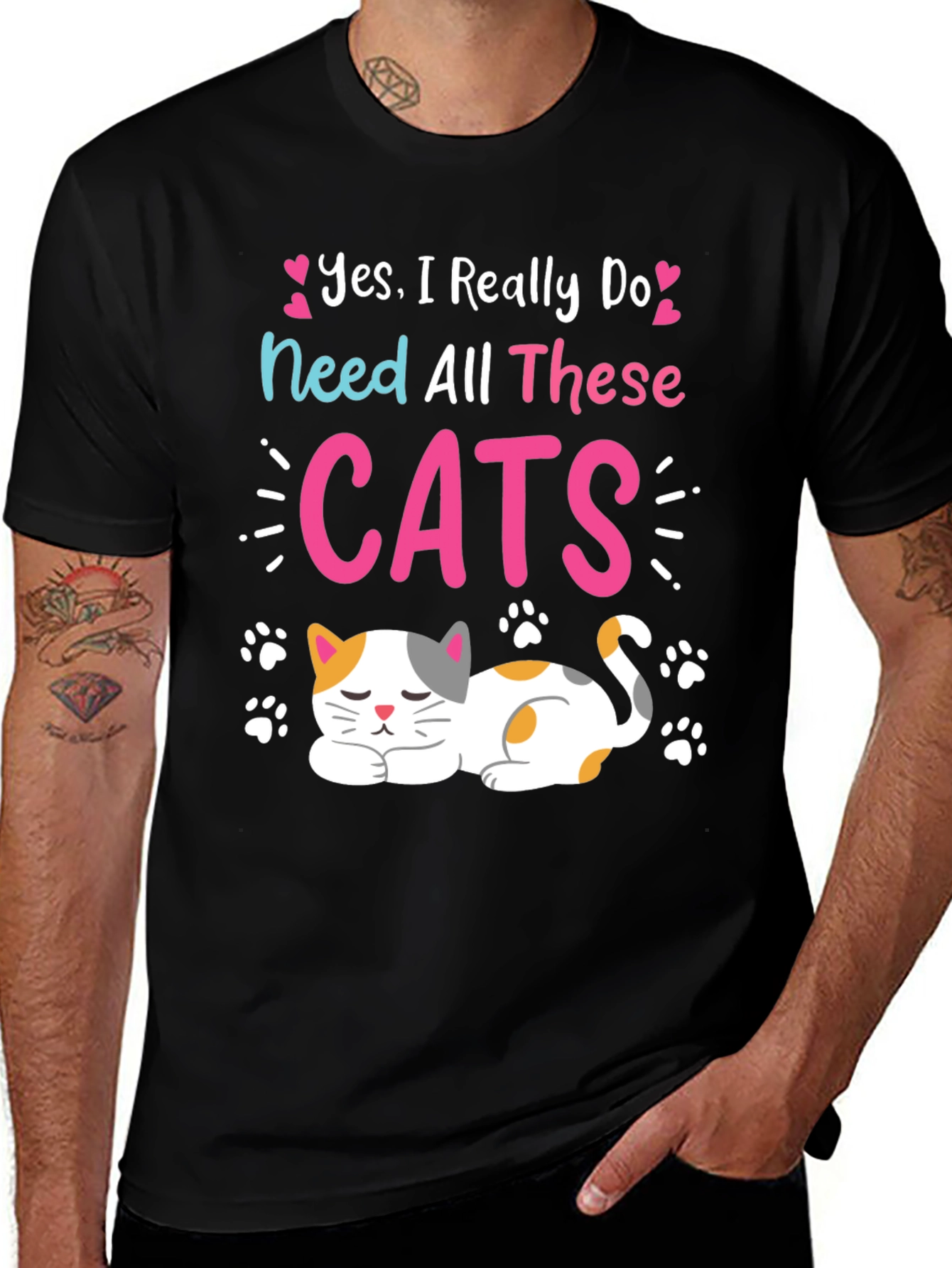 Yes I Need All These Cats Black T-Shirt