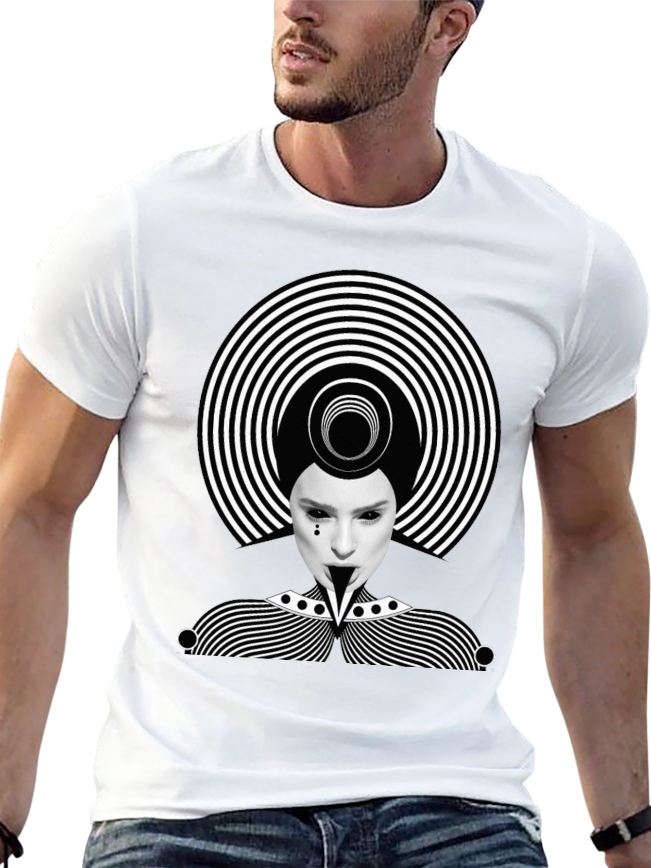 Mens Black Graphic Tee - Abstract Illusion Design