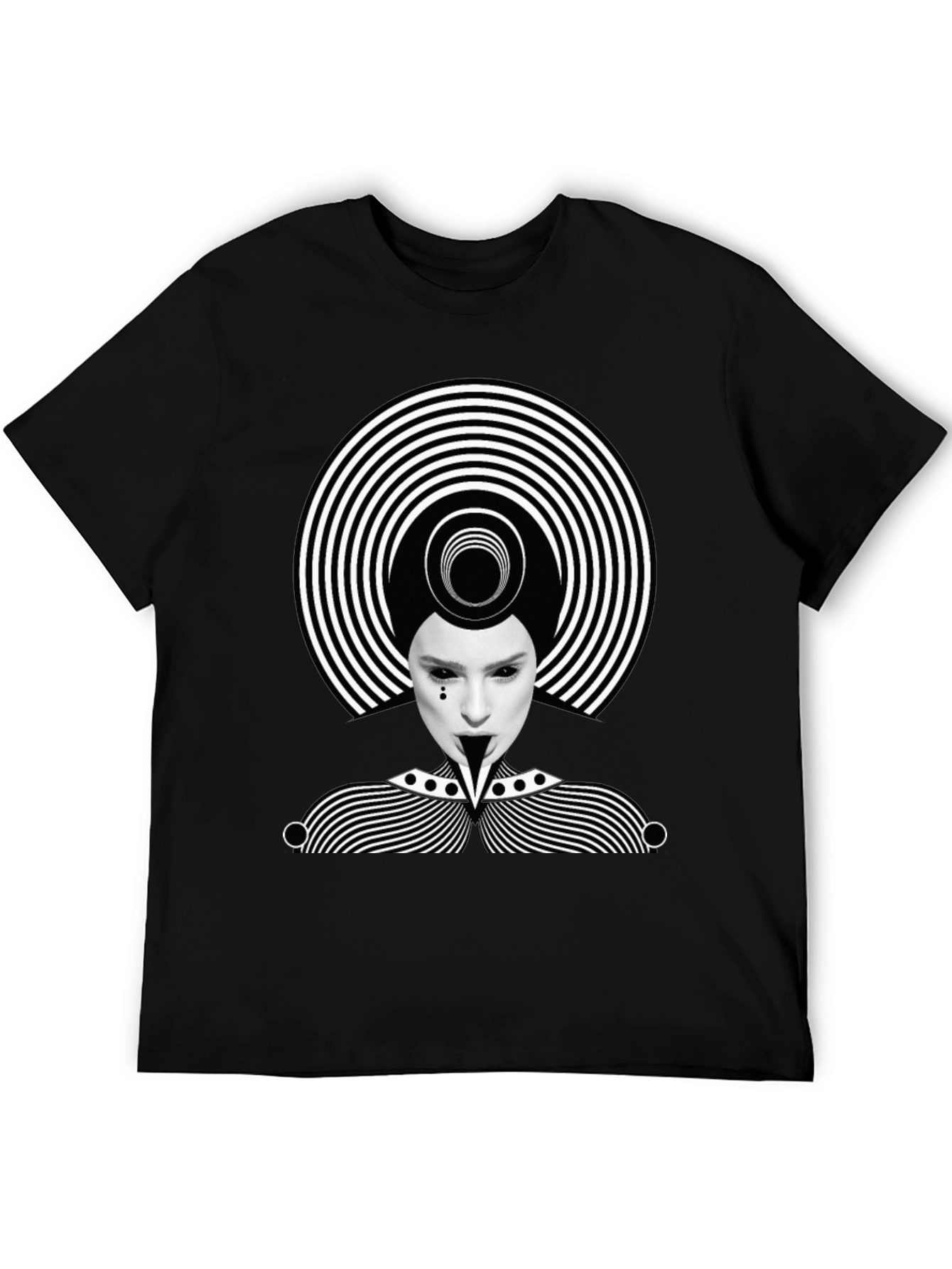 Mens Black Graphic Tee - Abstract Illusion Design