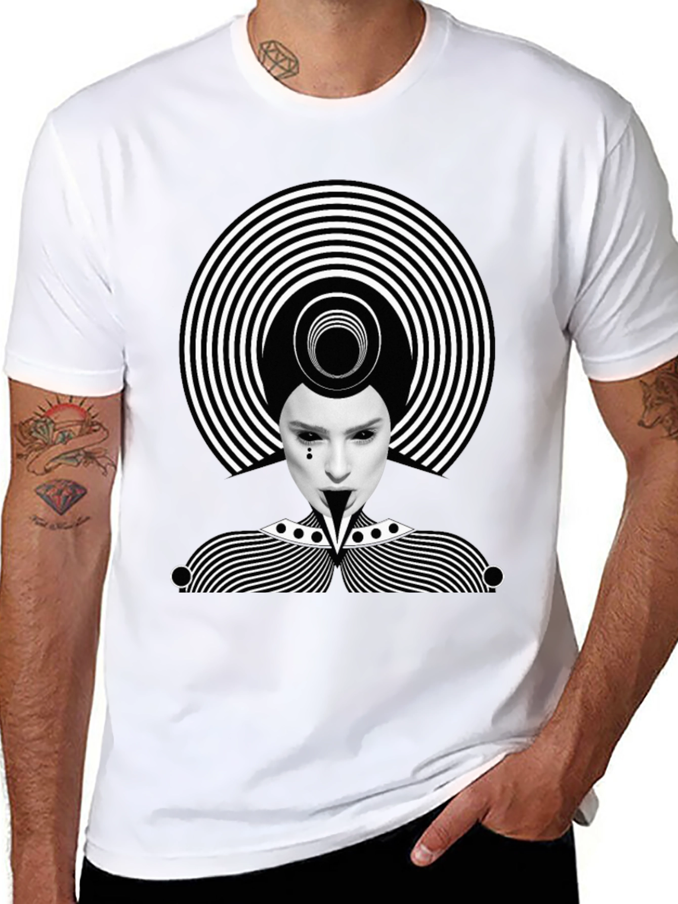 Mens Black Graphic Tee - Abstract Illusion Design
