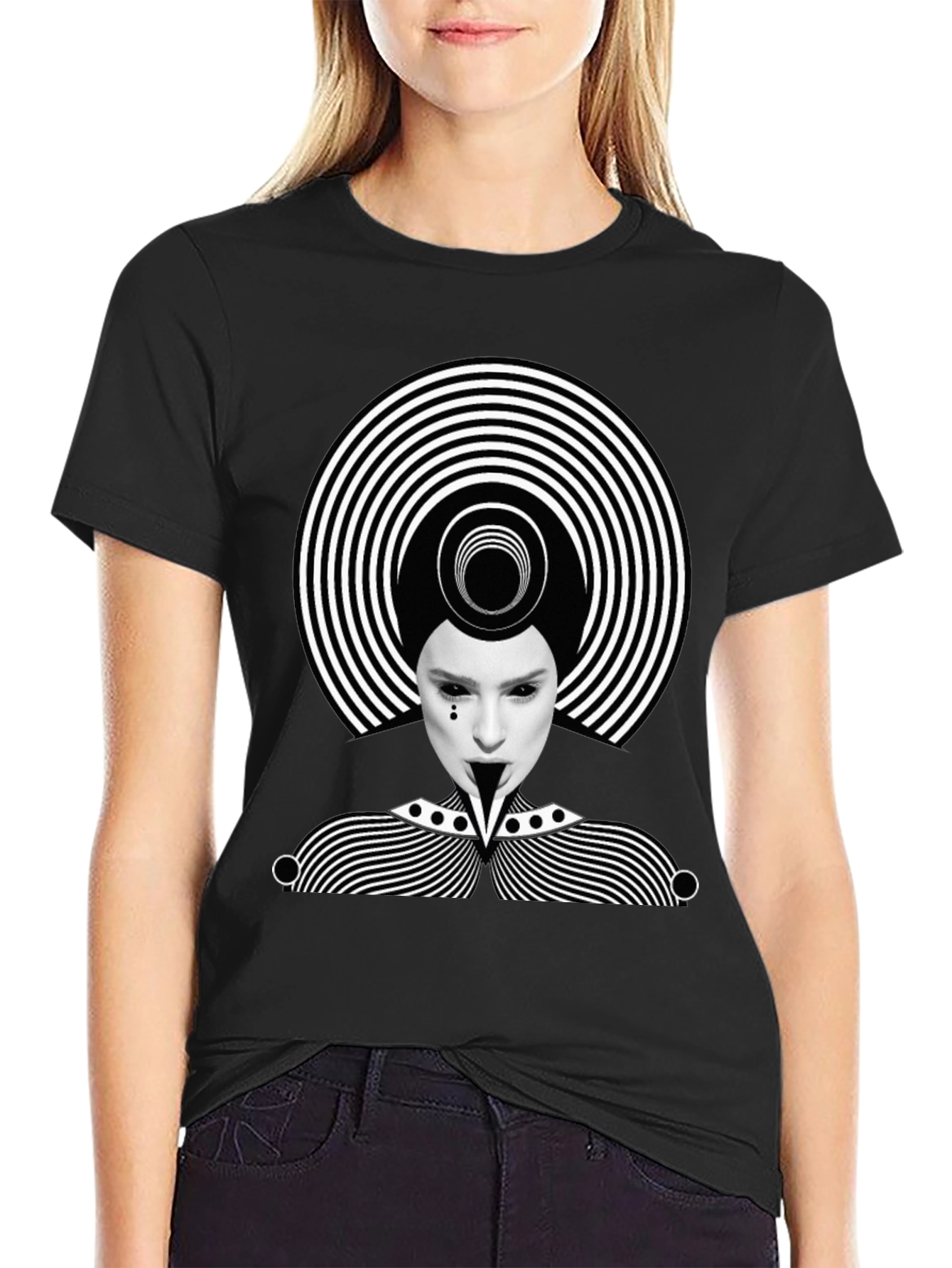 Mens Black Graphic Tee - Abstract Illusion Design
