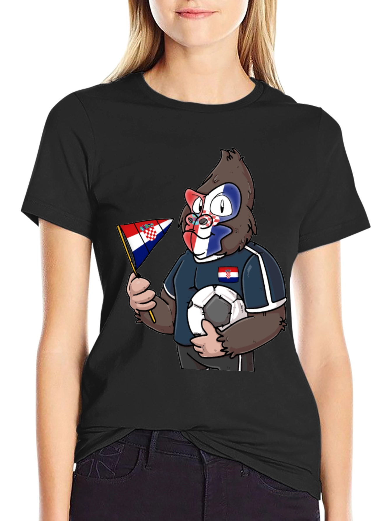 Croatian Soccer Gorilla Black T-Shirt