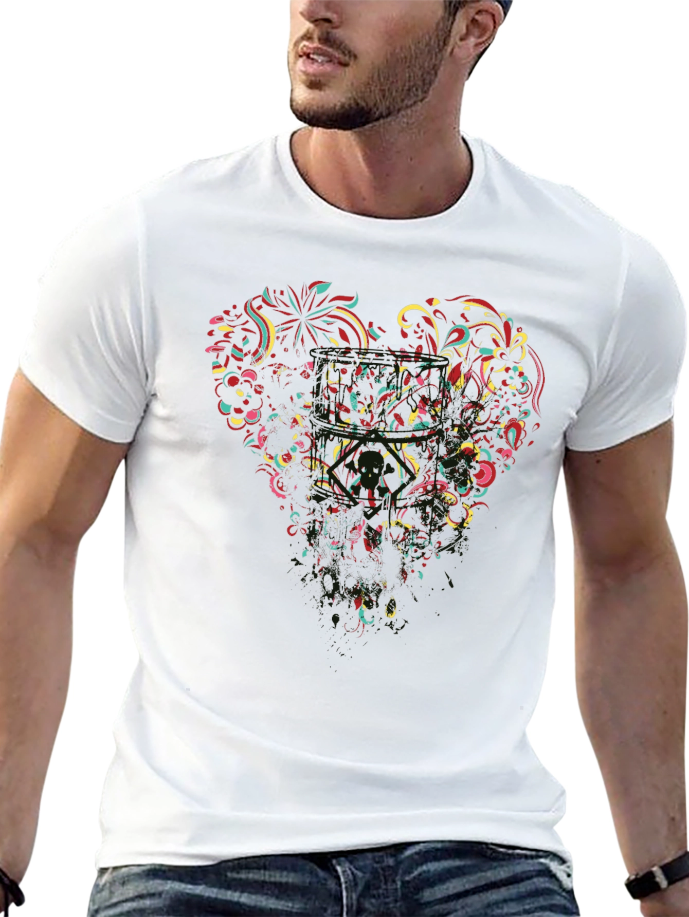 Black T-Shirt with Abstract Heart Design