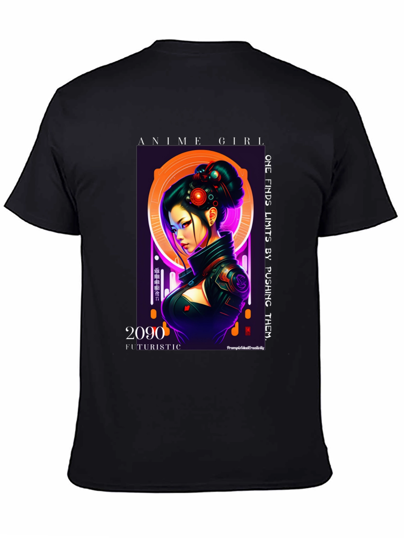 Anime Girl Futuristic 2090 Black T-Shirt