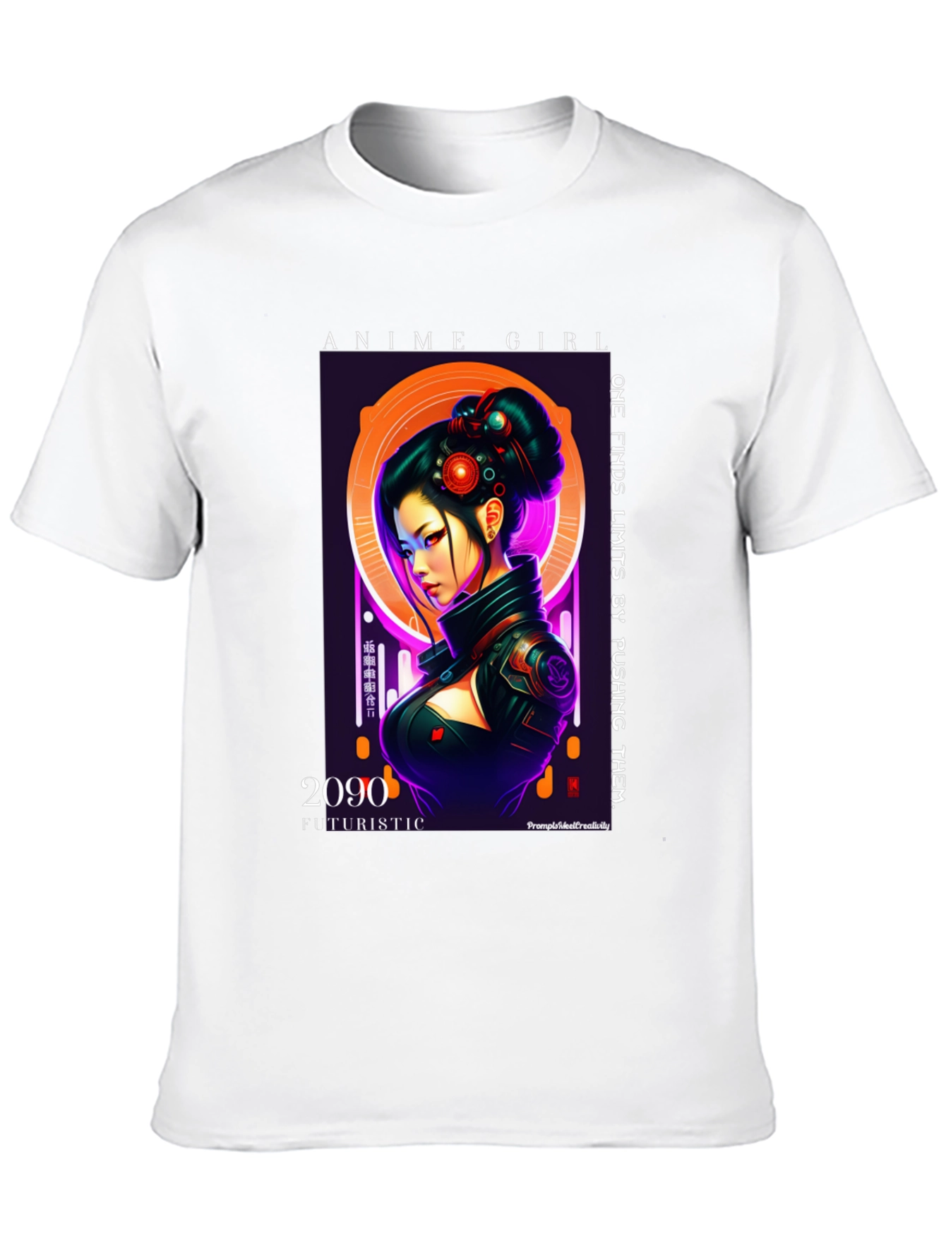 Anime Girl Futuristic 2090 Black T-Shirt