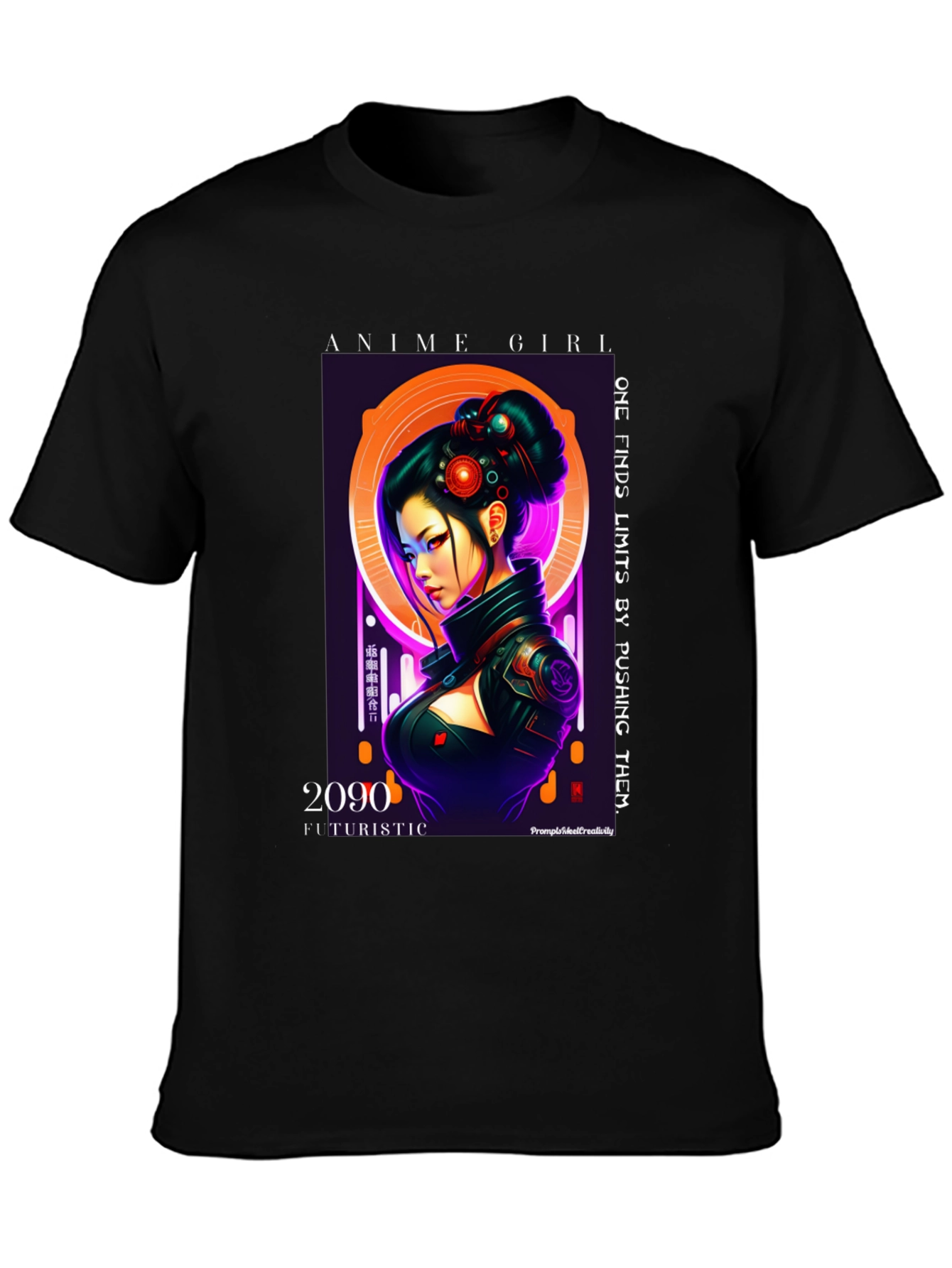 Anime Girl Futuristic 2090 Black T-Shirt
