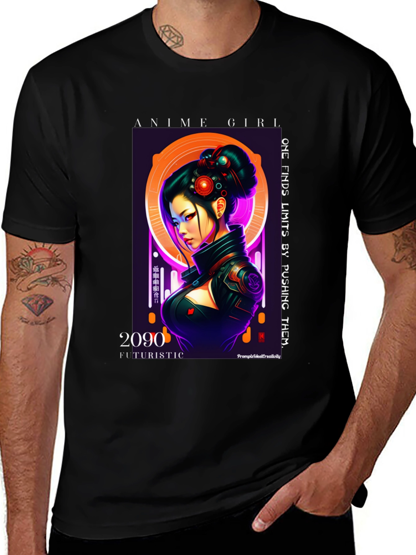 Anime Girl Futuristic 2090 Black T-Shirt