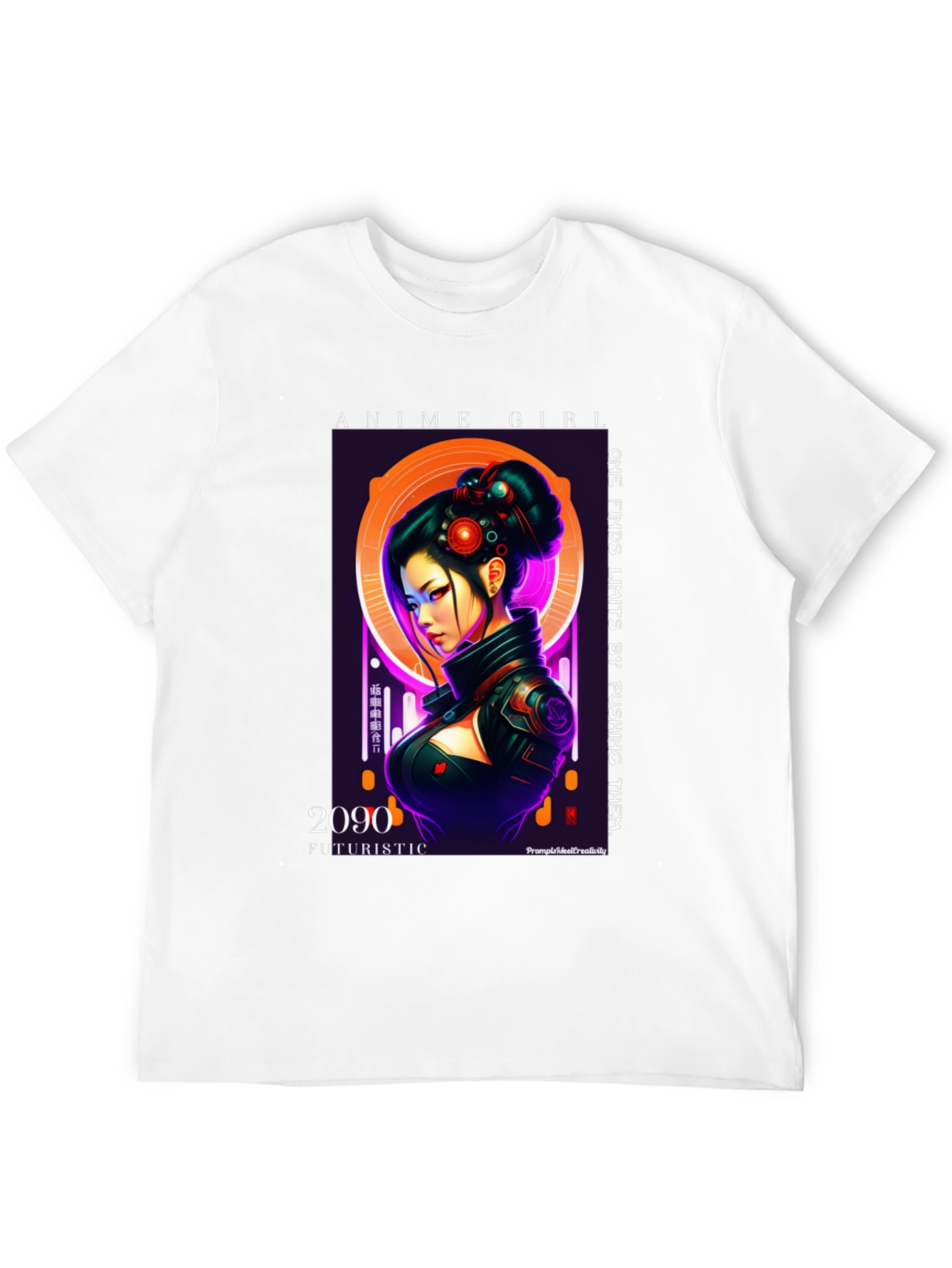 Anime Girl Futuristic 2090 Black T-Shirt