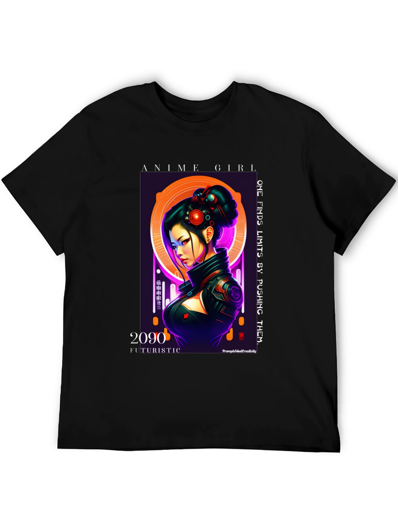 Anime Girl Futuristic 2090 Black T-Shirt