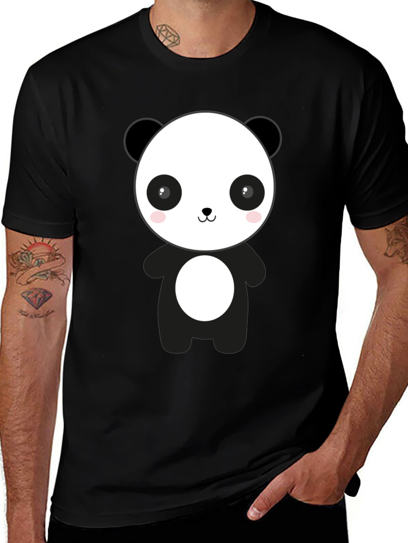 Cute Panda Graphic Black T-Shirt - Casual Style