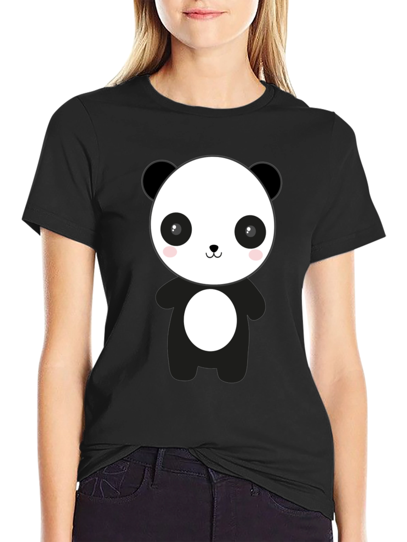 Cute Panda Graphic Black T-Shirt - Casual Style