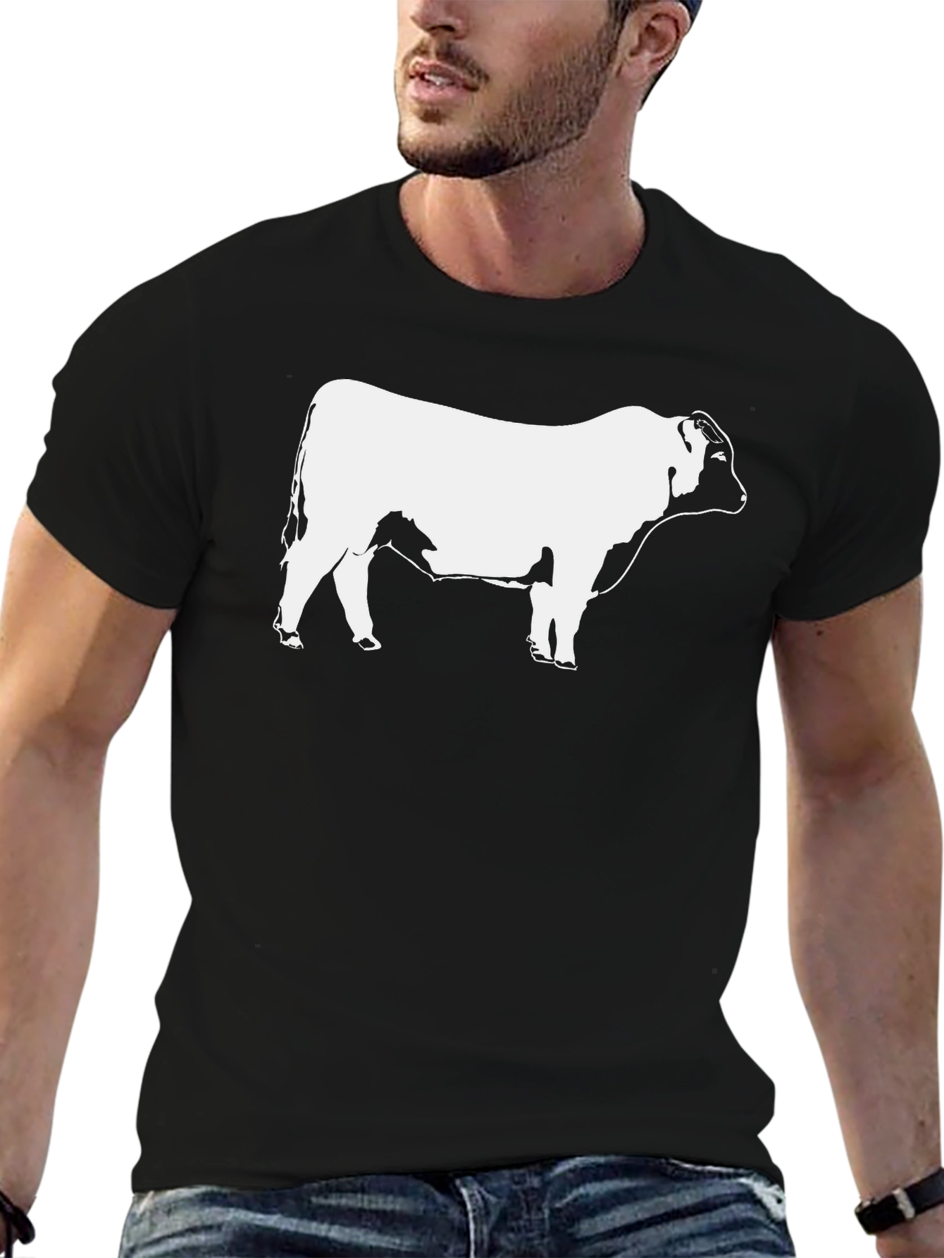 Bull Graphic T-Shirt - Black Short Sleeve Casual