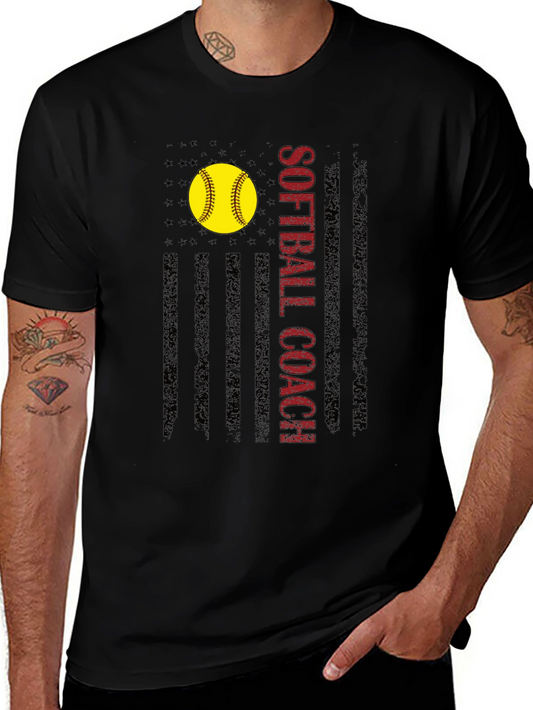 Softball Coach T-Shirt - American Flag Design