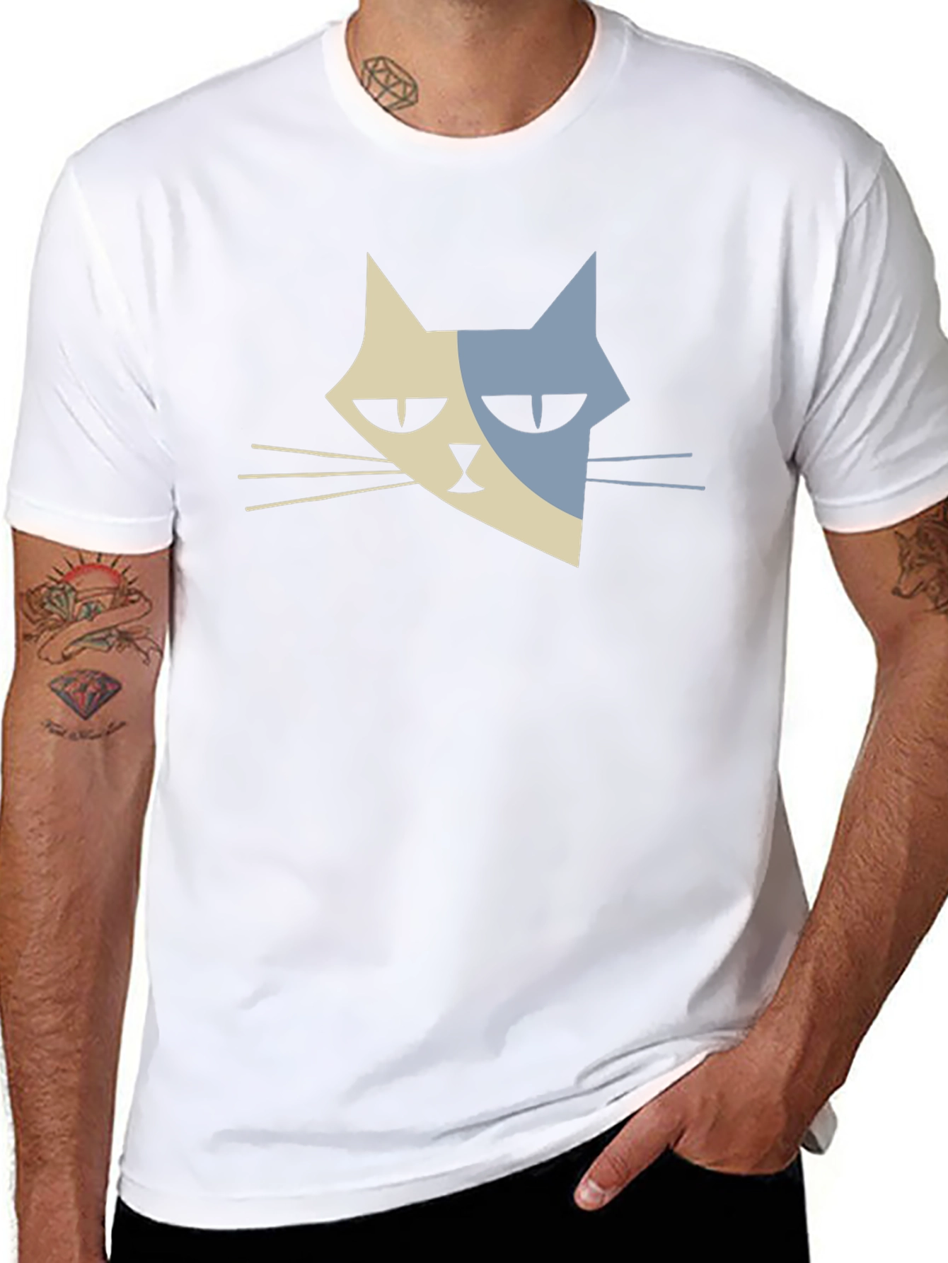 Modern Cat Graphic T-Shirt - Black