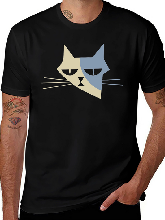 Modern Cat Graphic T-Shirt - Black