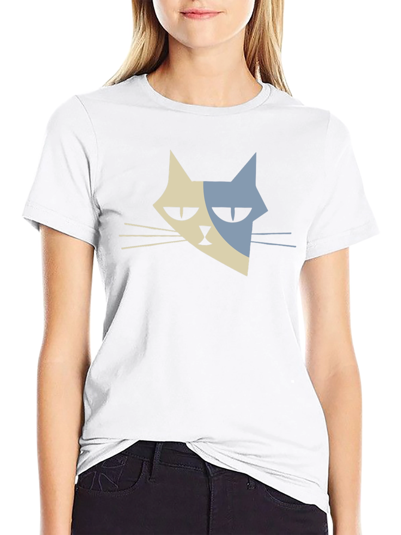 Modern Cat Graphic T-Shirt - Black