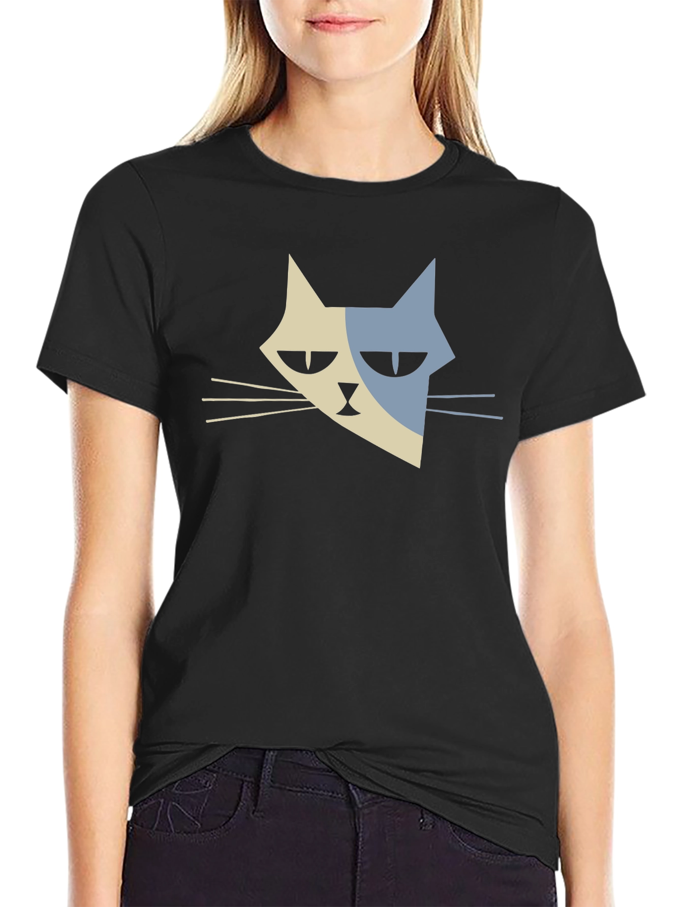 Modern Cat Graphic T-Shirt - Black
